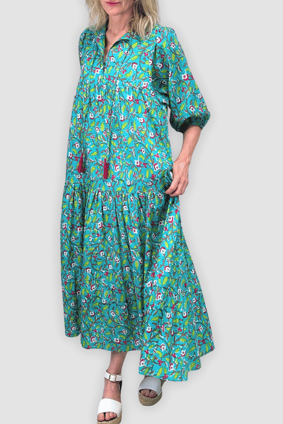 Turquoise Bloom Vine Maxi Dress
