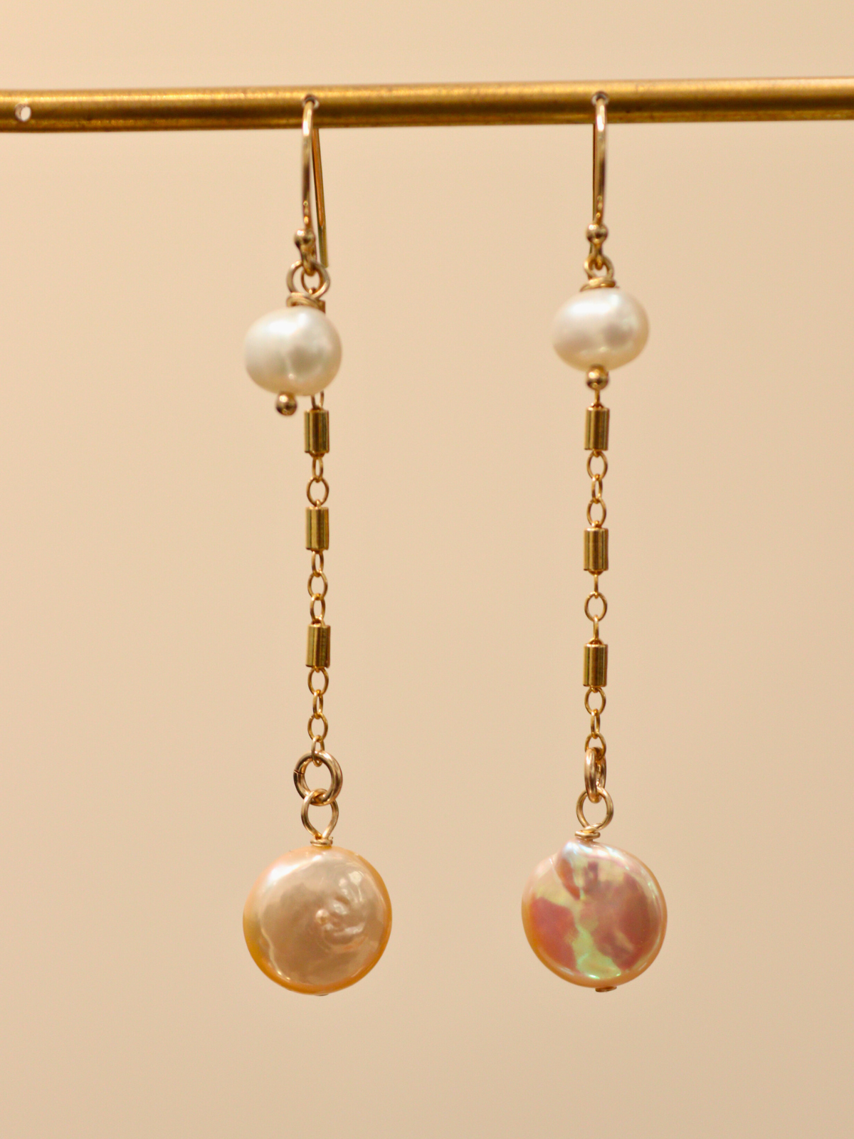 Gold Duo Pearl Earrings