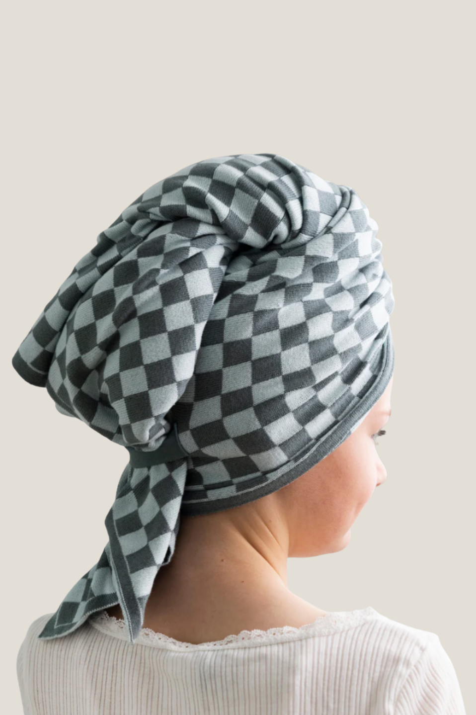 Hair Towel Mini - Seafoam Chequer