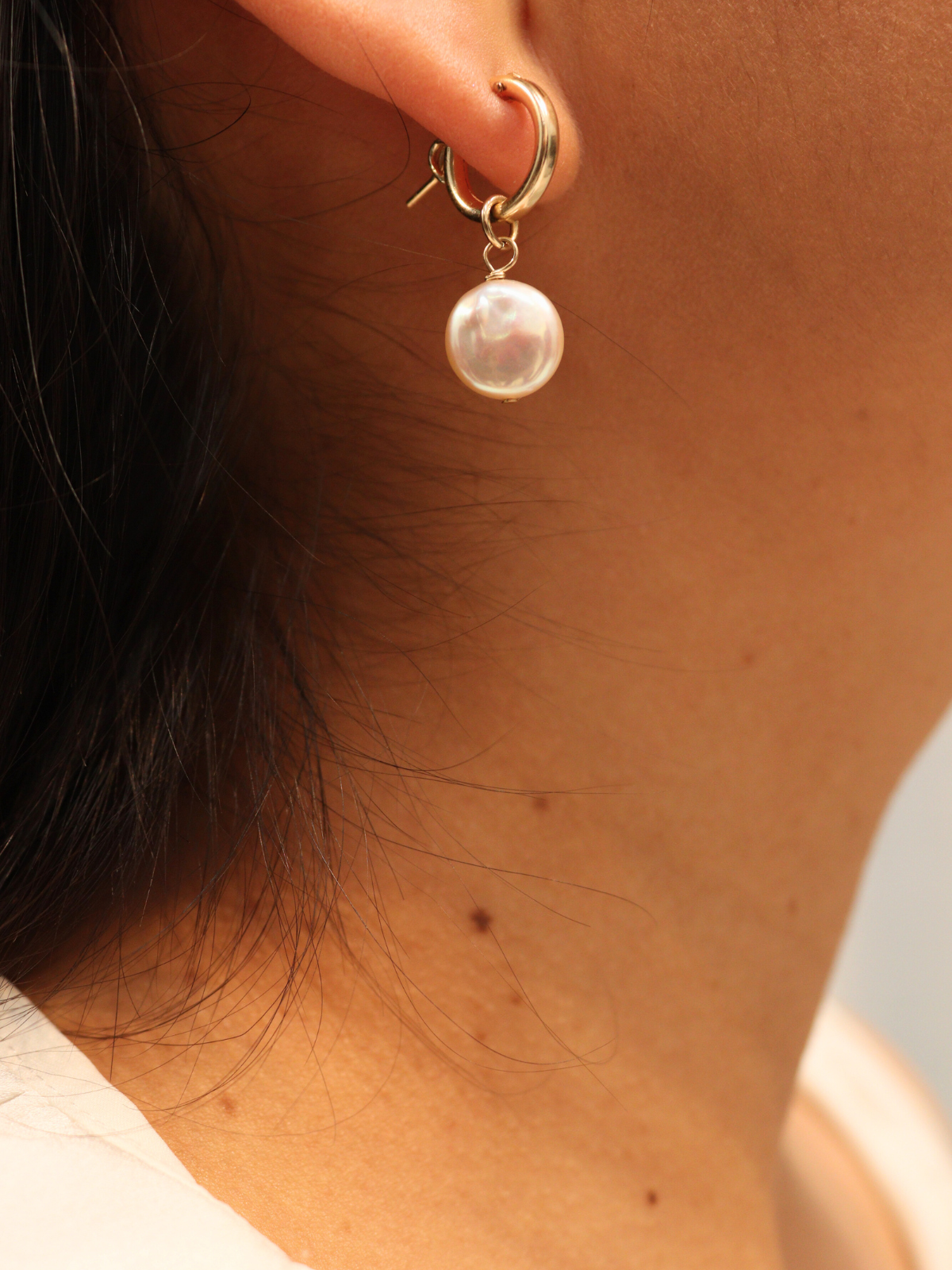 Golden Coin Pearl Hoops