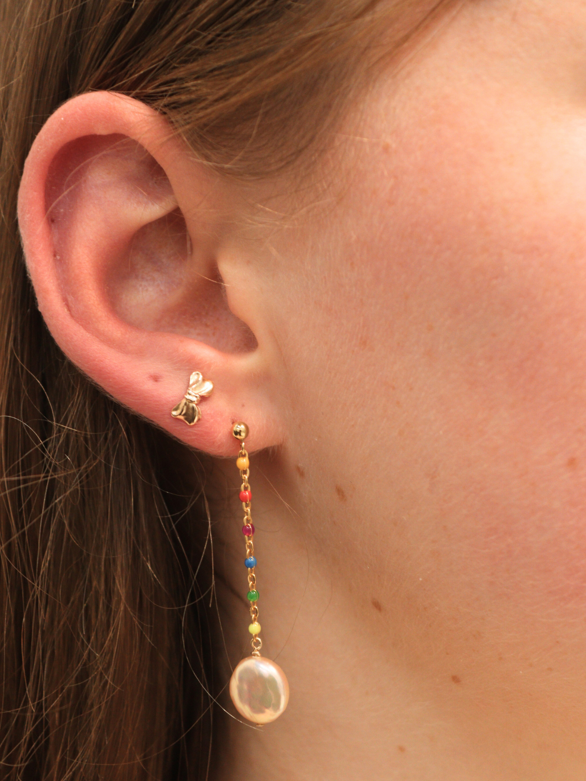 Rainbow Enamel Pearl Earrings