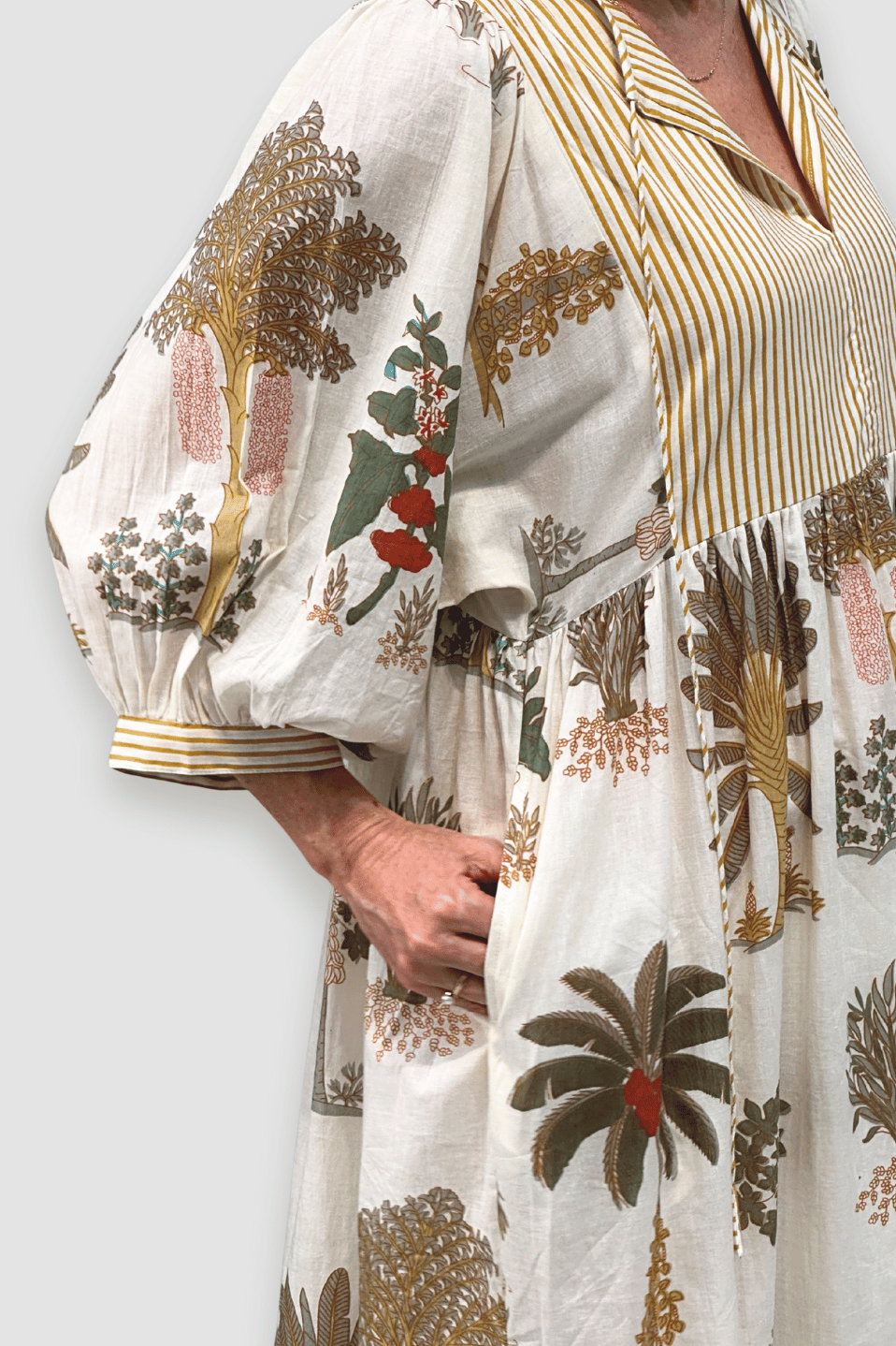 Golden Canopy Cotton Midi Dress