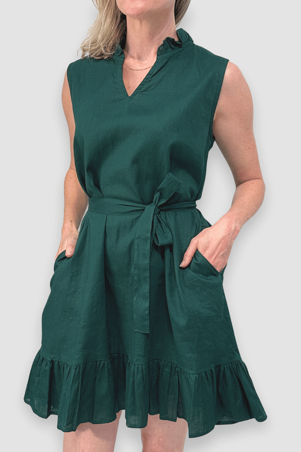 Emerald Ruffle Day Dress