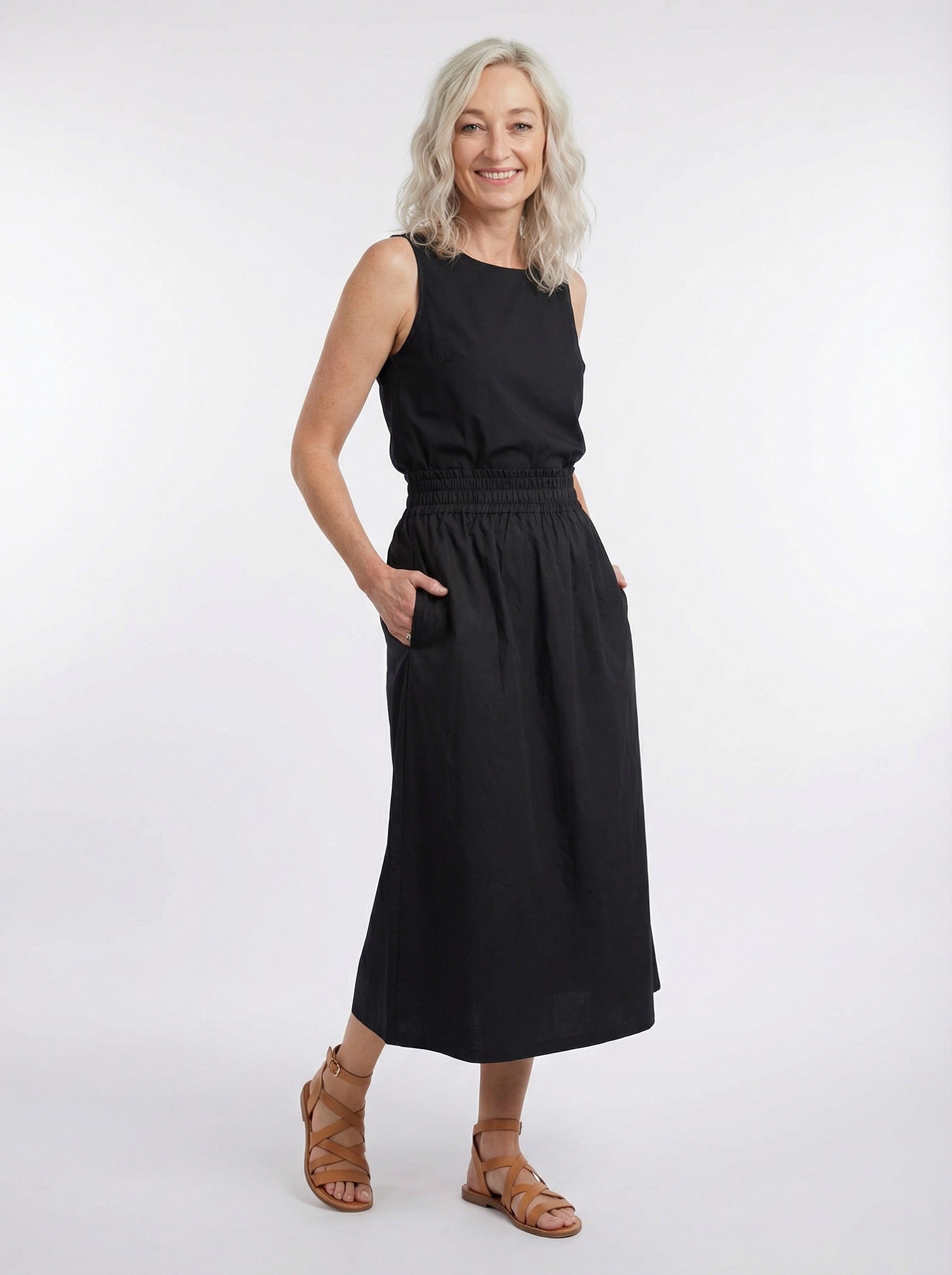 Woman wearing a Cotton Maxi Skirt - on a white background