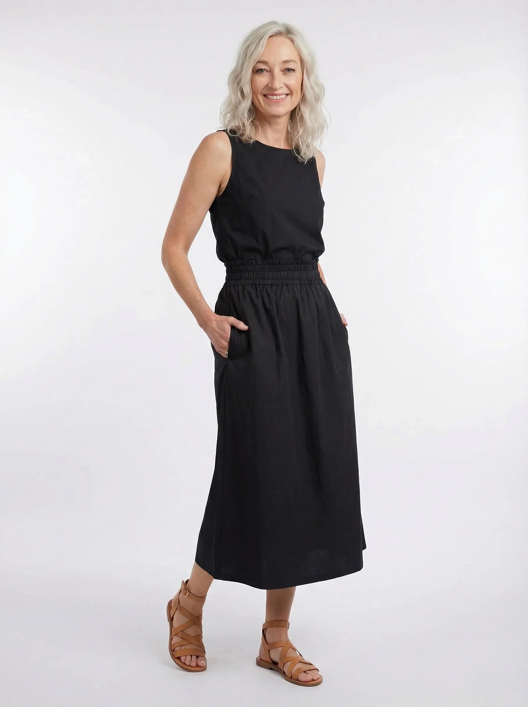 Woman wearing a Cotton Maxi Skirt - on a white background