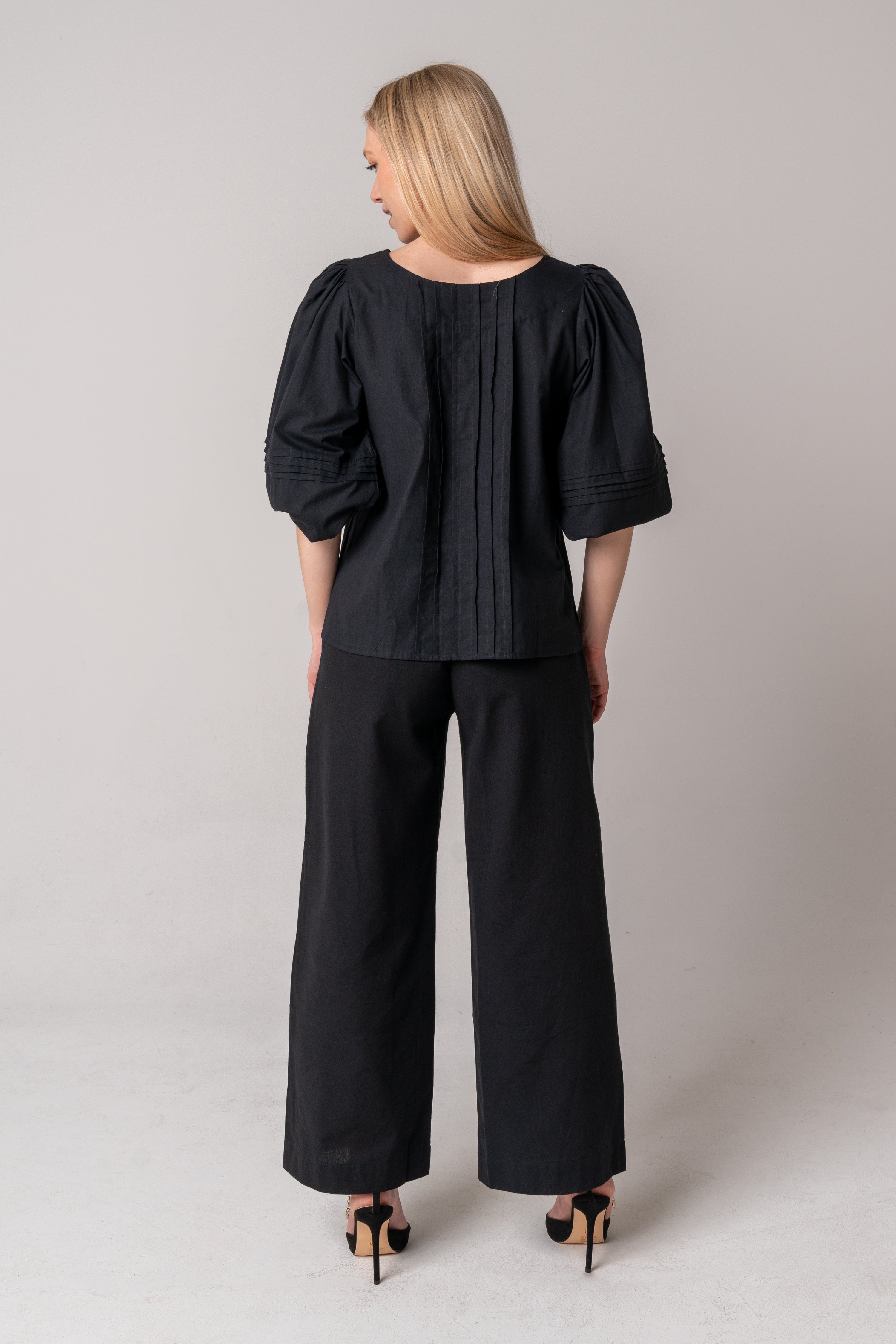 Pintuck Cotton Blouse - Black