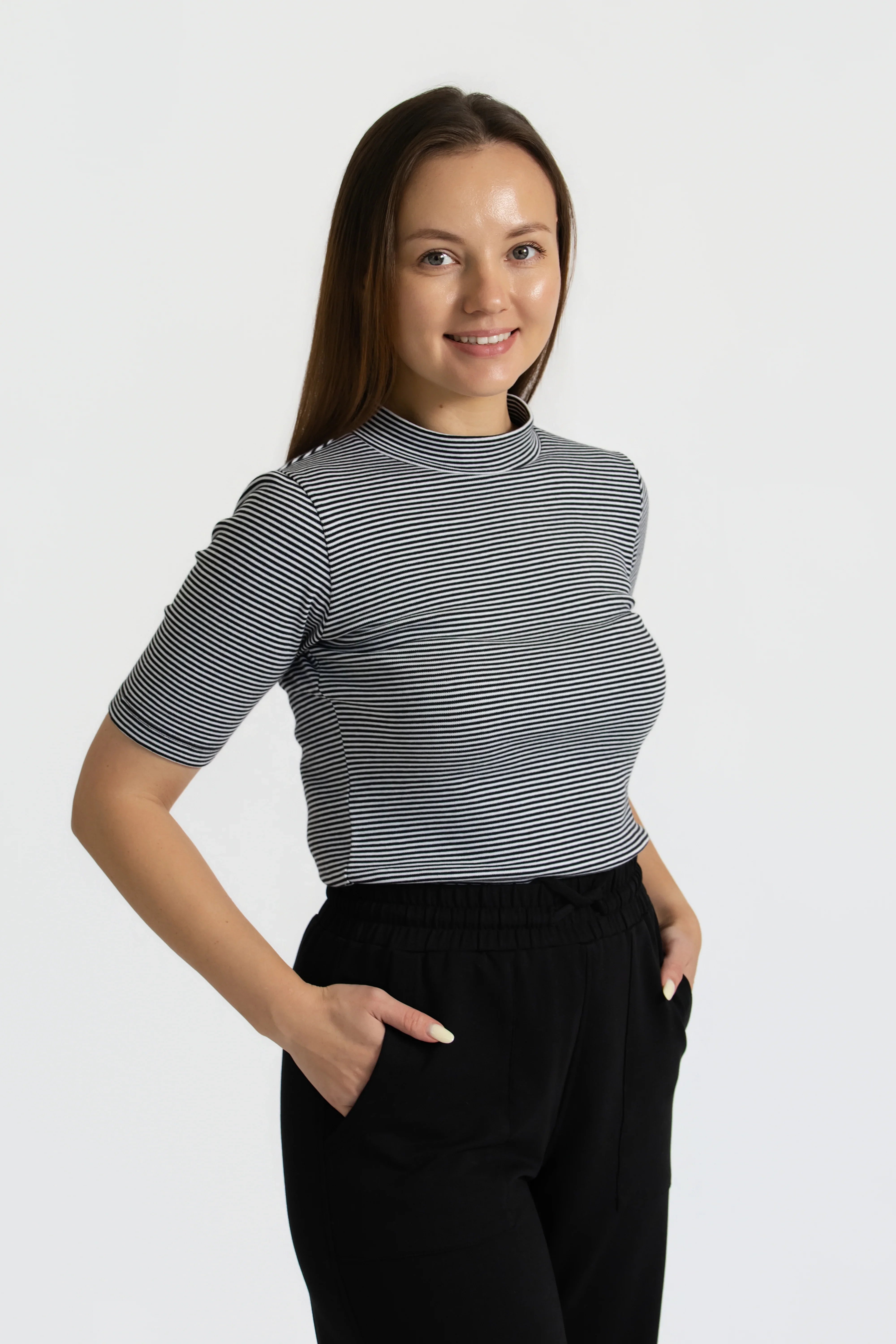Mock Tee - Mono Stripe