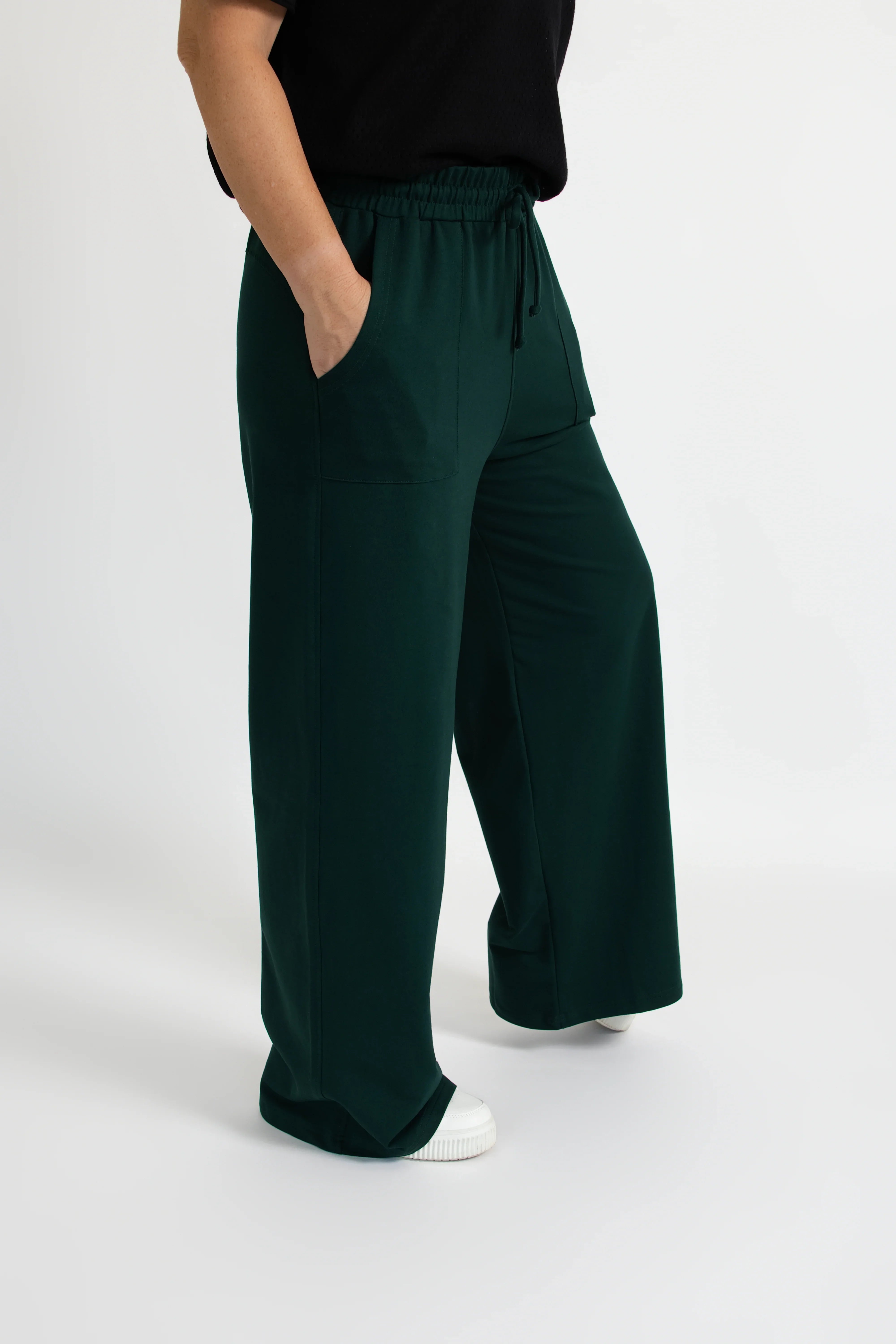 Organic Wide-Leg Pants - Highland Green