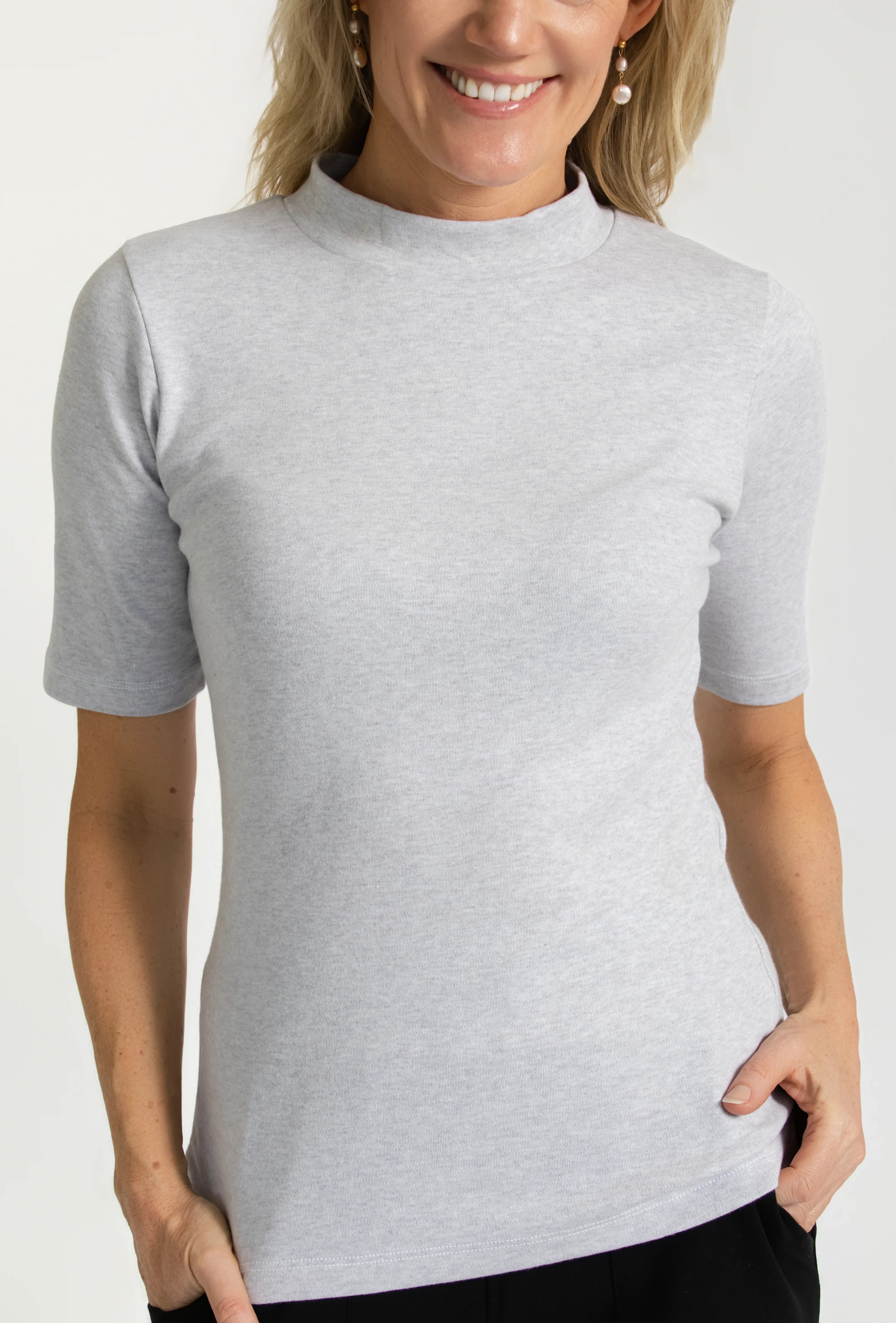 Mock Tee - Heather Grey