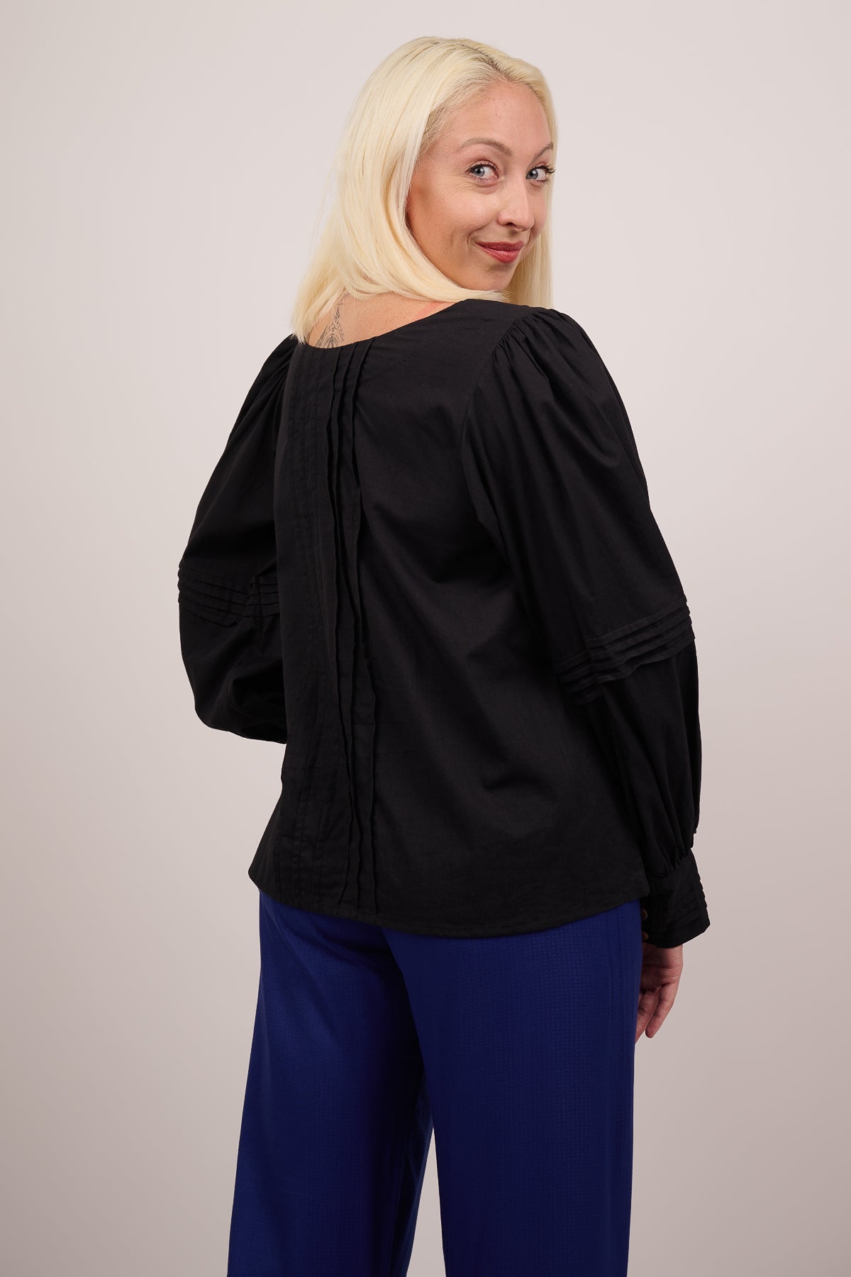 Pintuck Cotton Blouse - Black