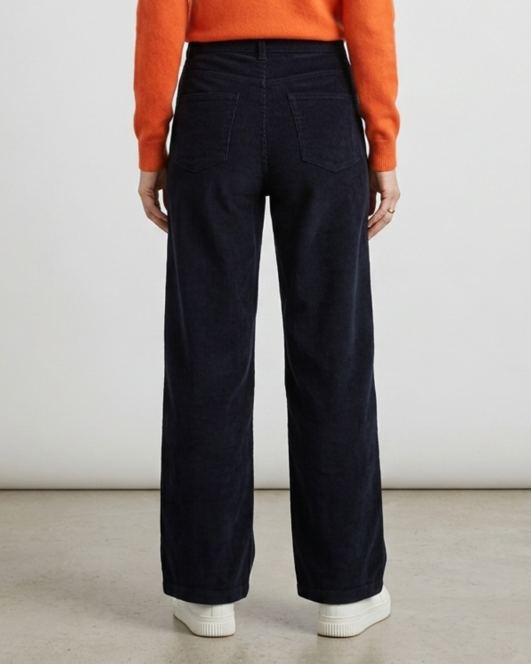 Navy high waisted corduroy pants, ethically made in Nepal - Reca