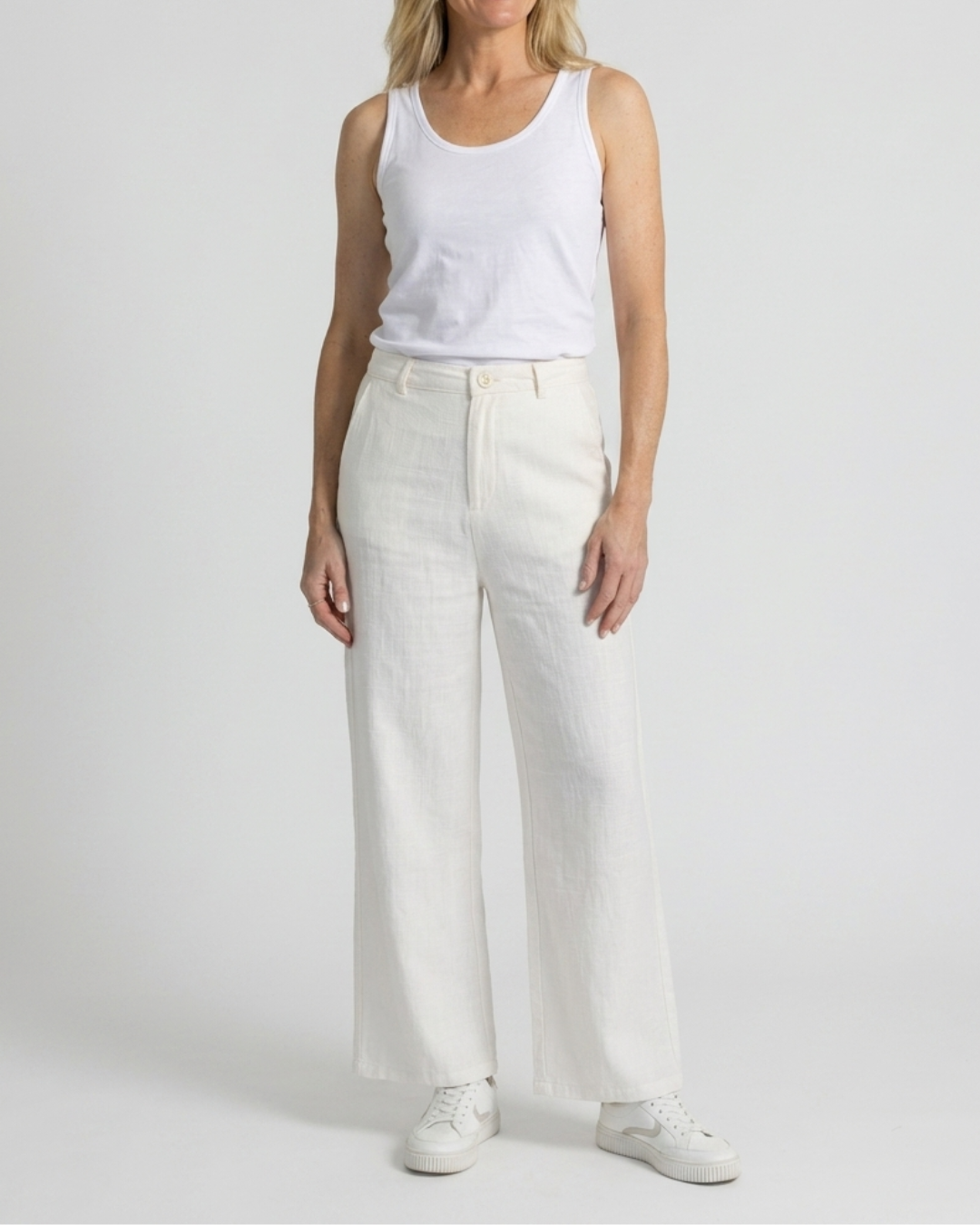 High Waisted Wide-Leg Linen Pants - Natural