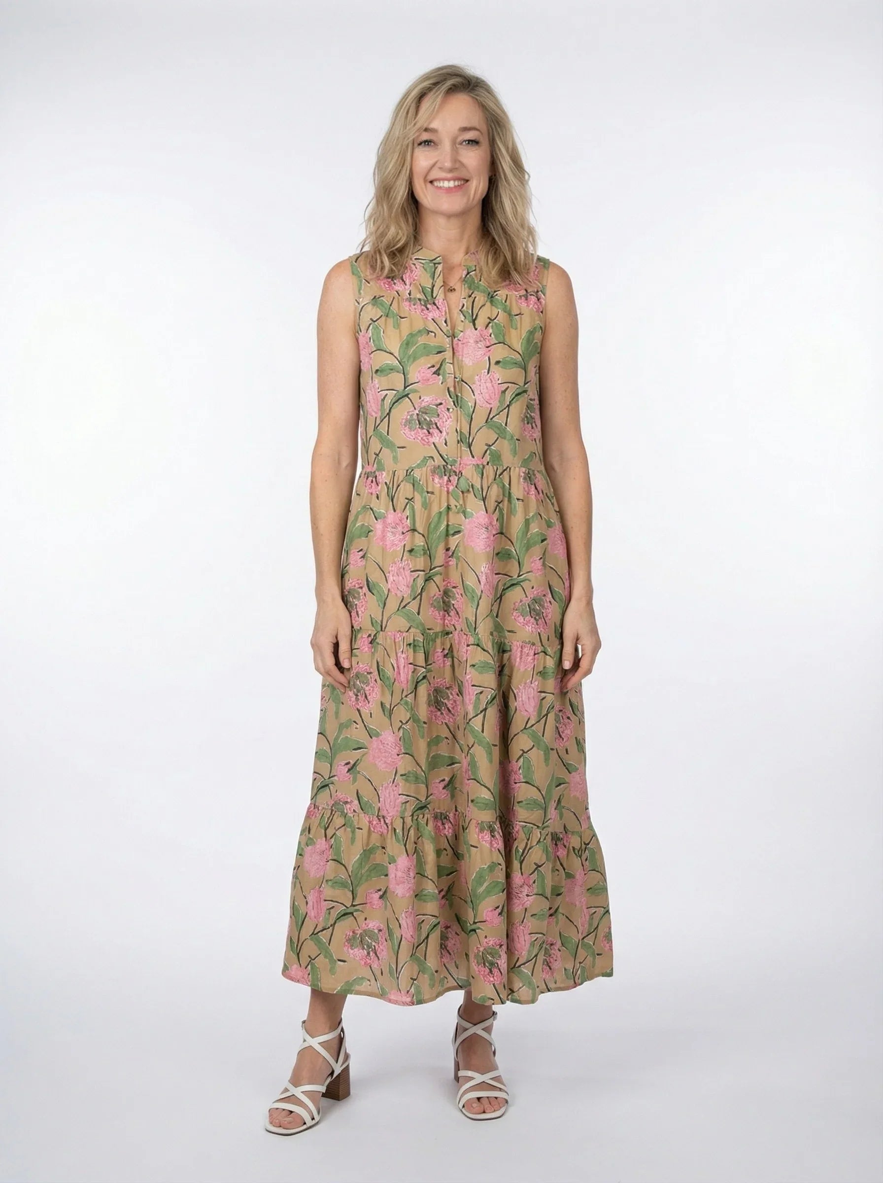 Model is wearing Summer Garden Maxi Dress.