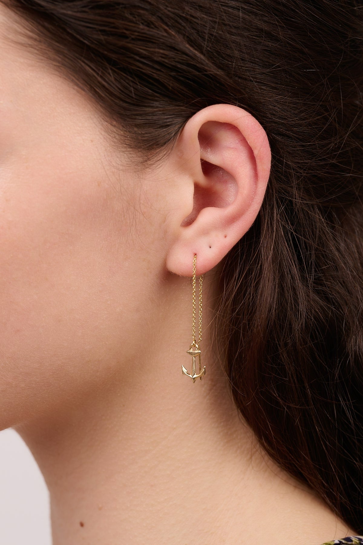 Threader Earrings with Anchor Charm