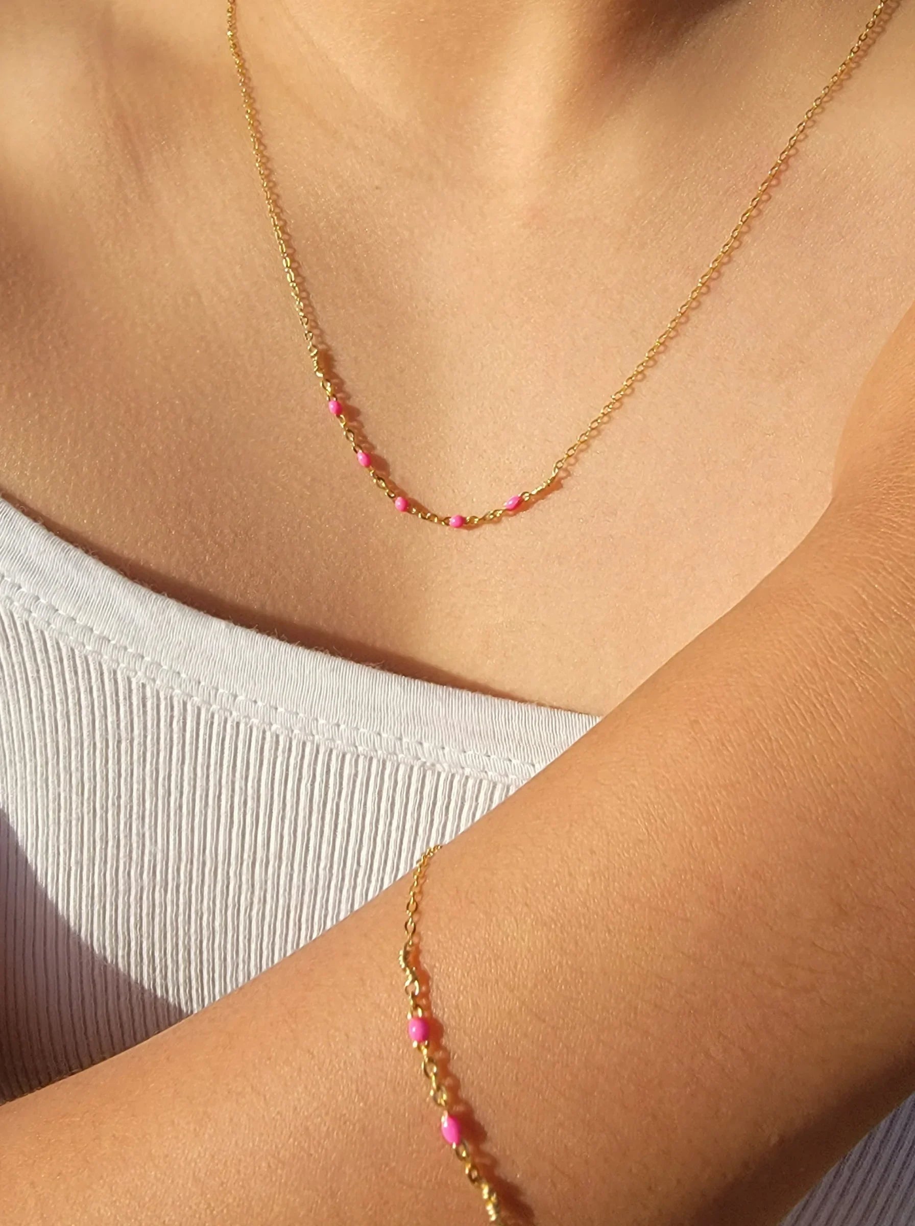 Dainty Pink Enamel Satellite Bracelet