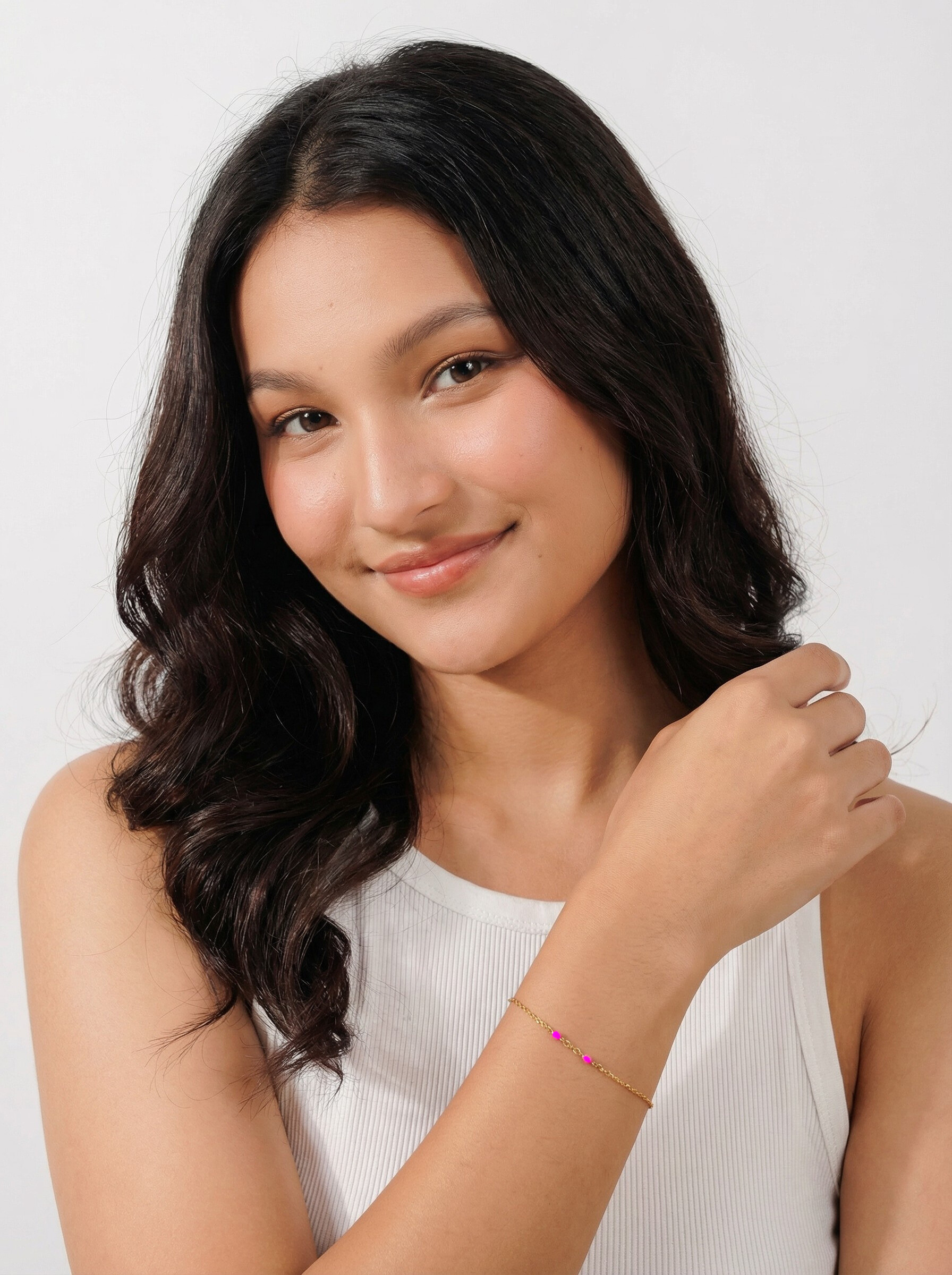 Dainty Pink Enamel Satellite Bracelet