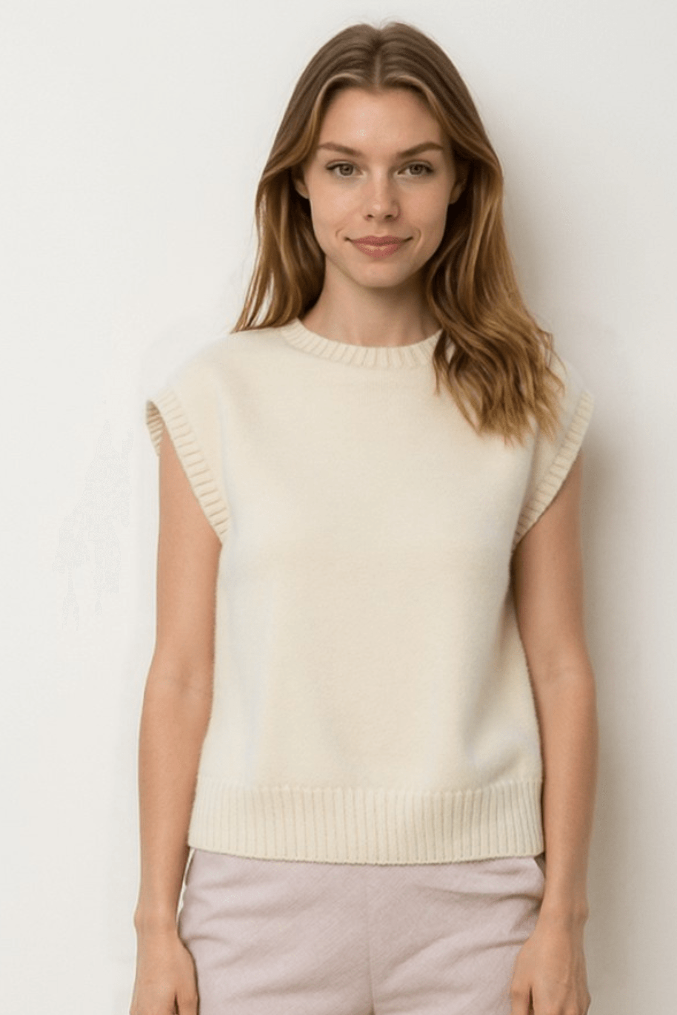 Alpaca Crew Neck Vest - Natural - Reca