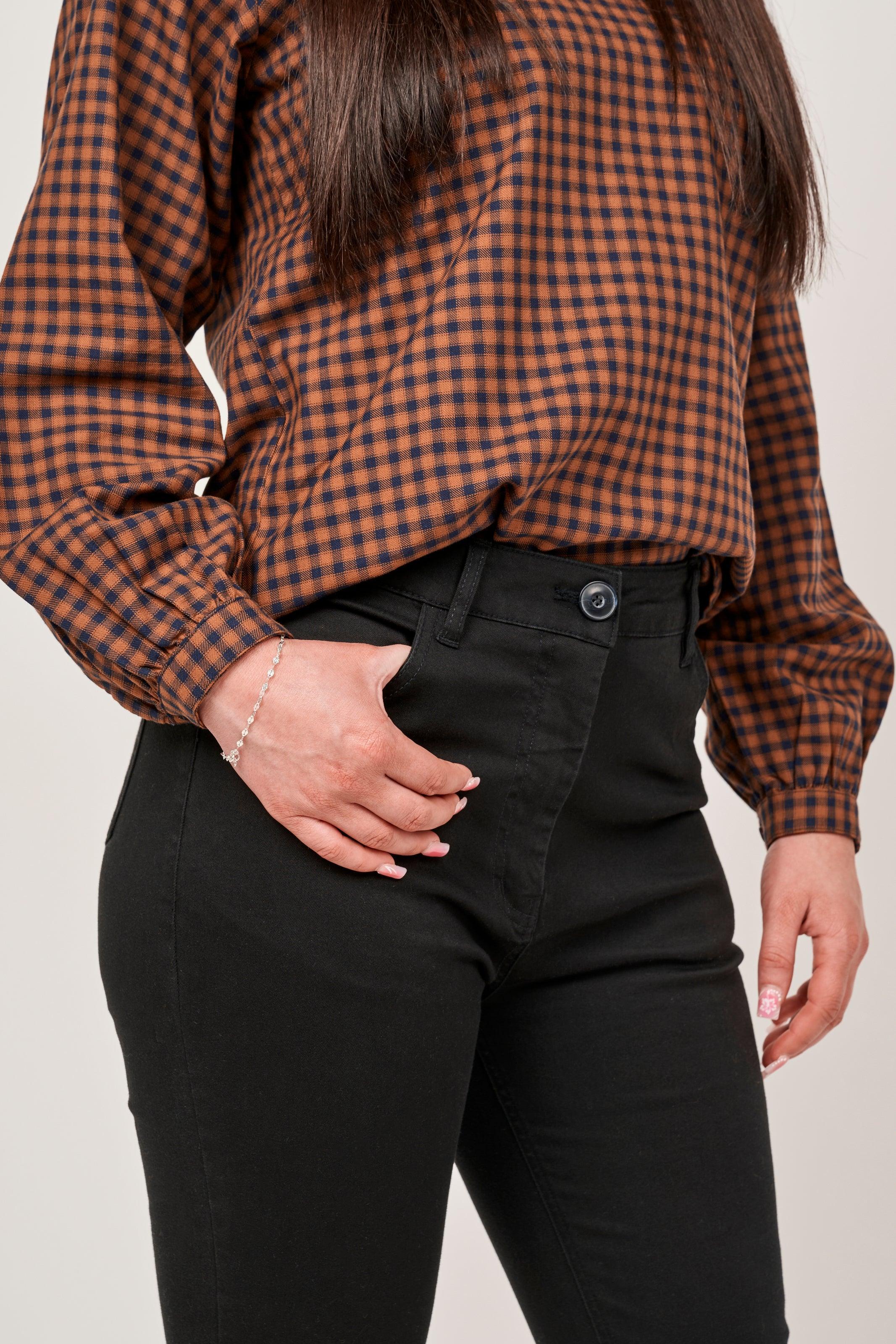 Black Skinny Fit Cotton Pants - Reca