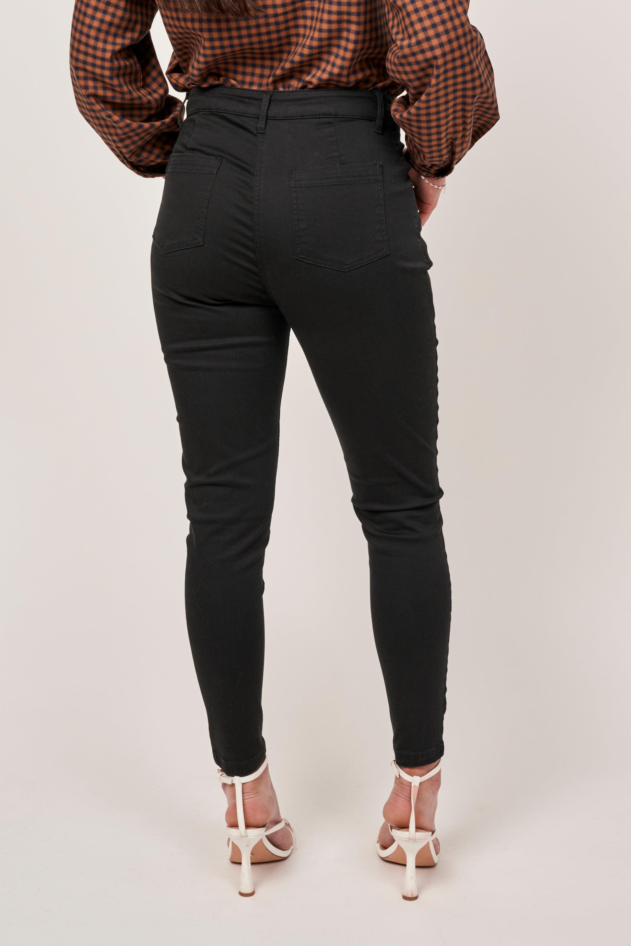 Black Skinny Fit Cotton Pants - Reca