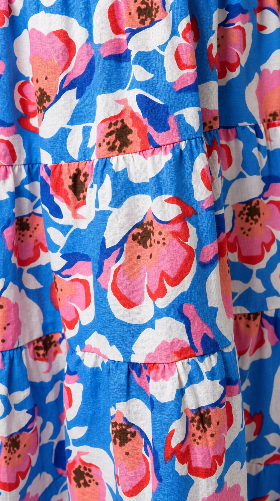 Close-up of the Azure Poppy blue floral cotton print
