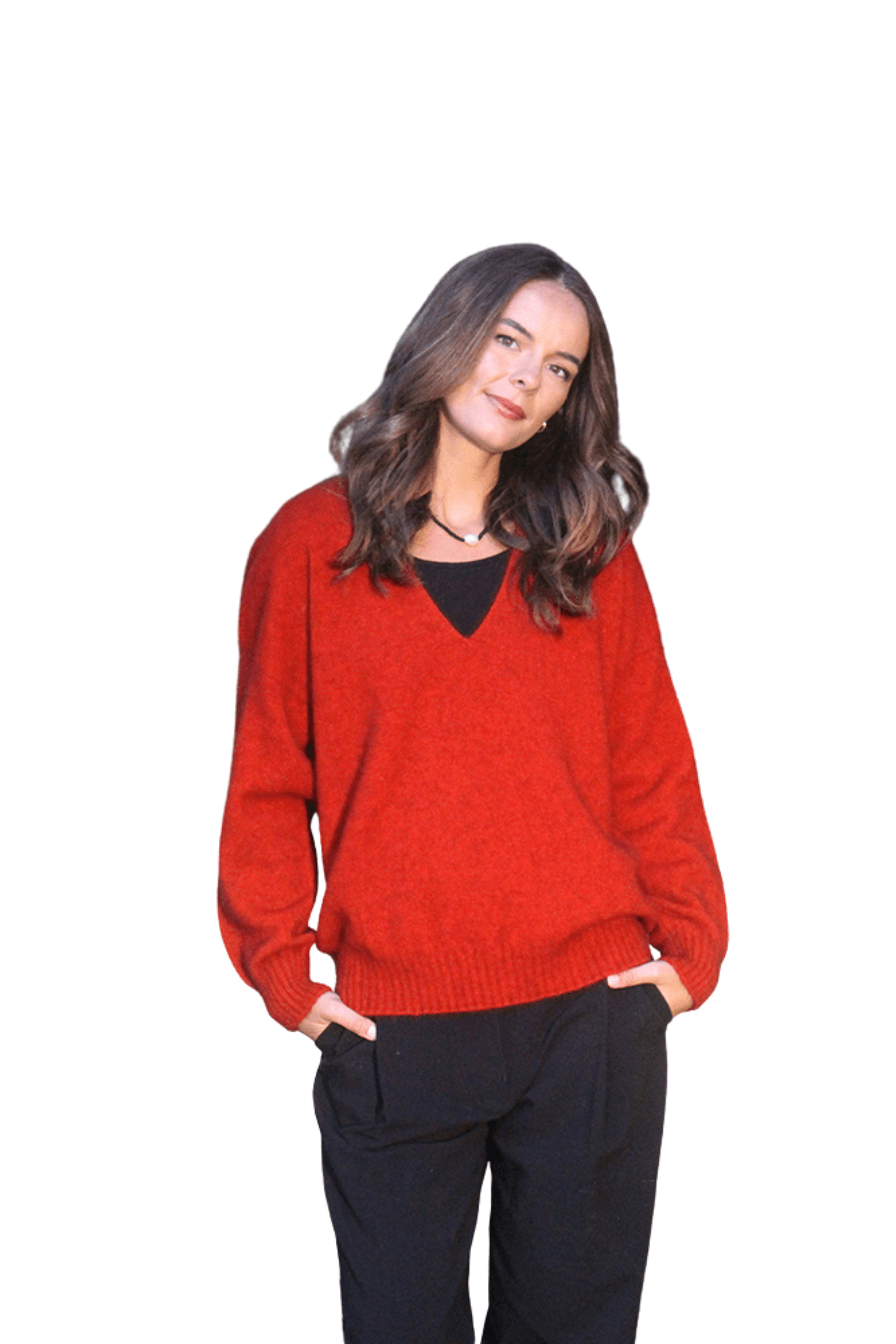 Cavern V Neck Jumper - Pumpkin - Reca