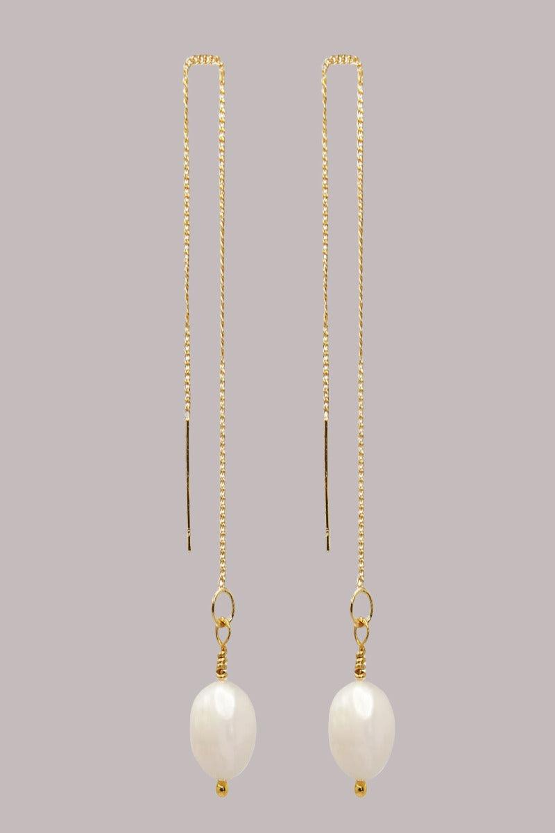 Gold Freshwater Pearl Threader Earrings - Reca