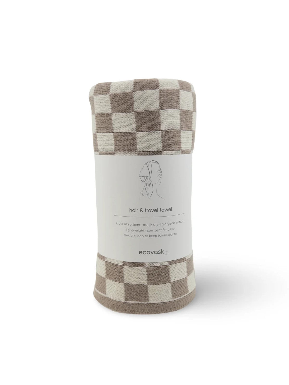 Hair & Travel Towel - Hummus Chequer (CLEARANCE) - Ecovask organic cotton