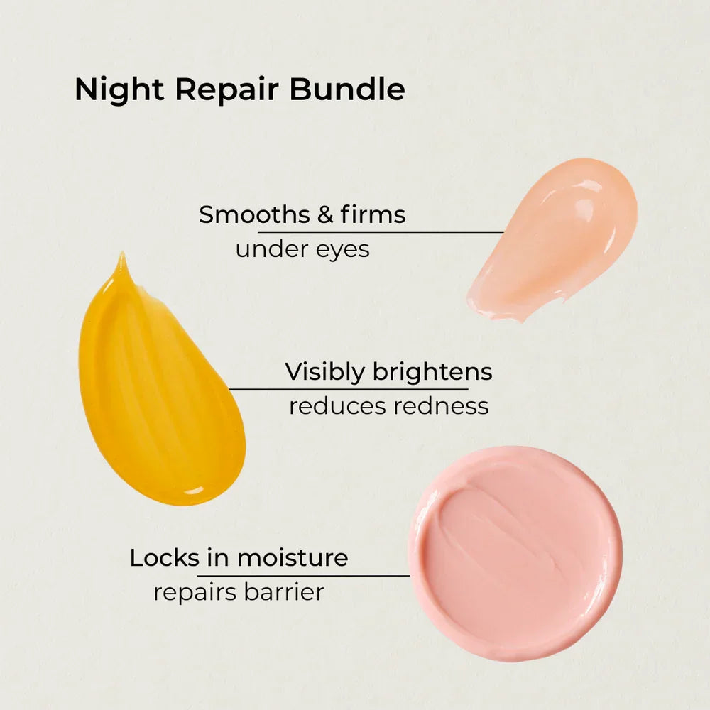 Nude Kiwi Night Repair Bundle texture swatches – smooths and firms under eyes, visibly brightens, locks in moisture and repairs barrier