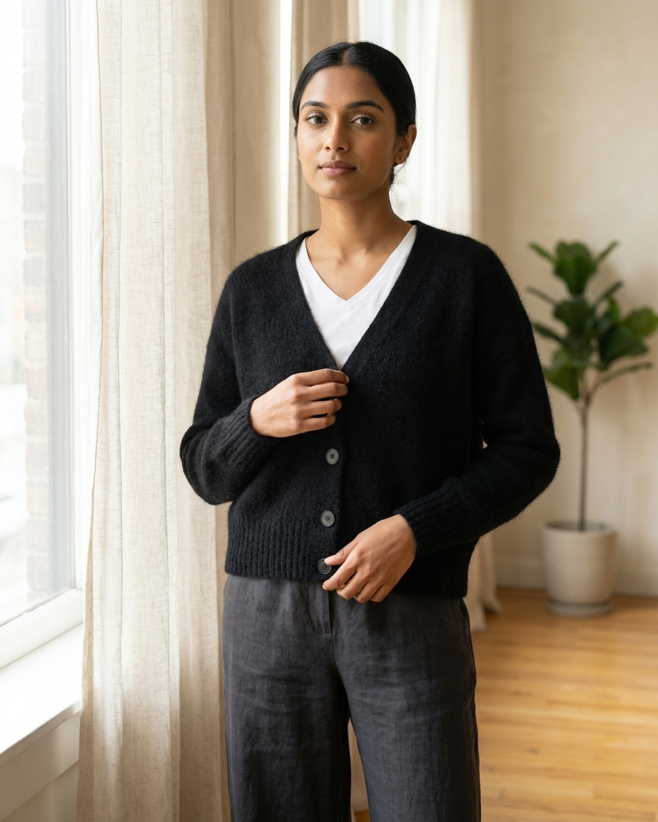 V-Neck Cardigan - Natural