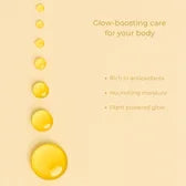 Nude Kiwi Body Oil Safflower & Rose benefits infographic – glow-boosting care with antioxidants, nourishing moisture, and plant-powered glow