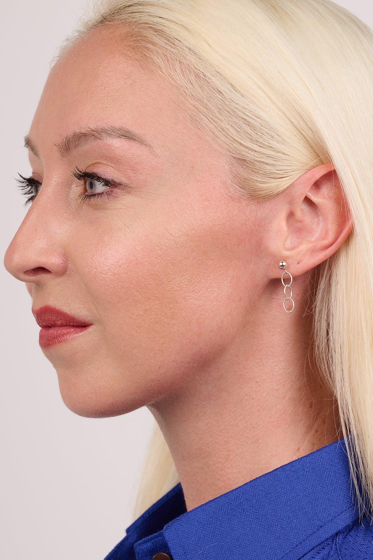 Silver Oval Chain Drop Earrings - Reca