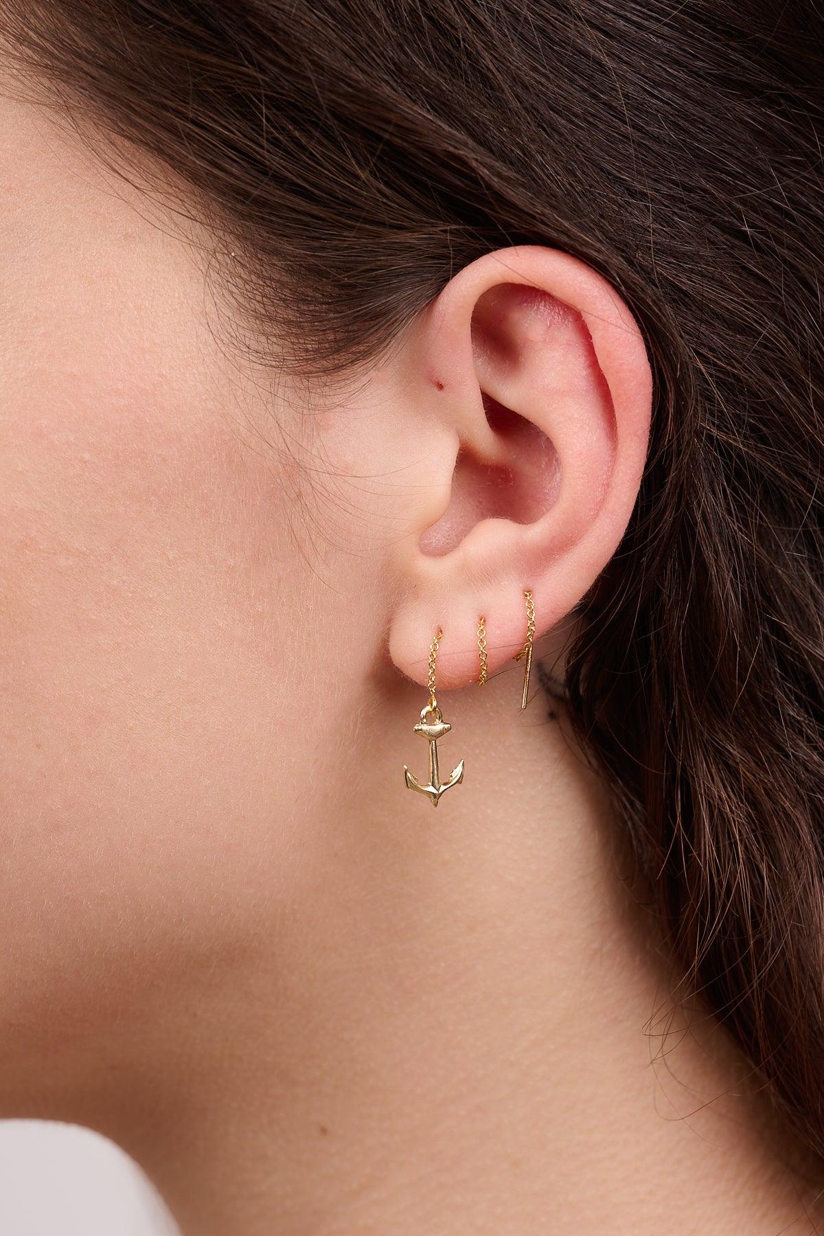 Threader Earrings with Anchor Charm - Reca