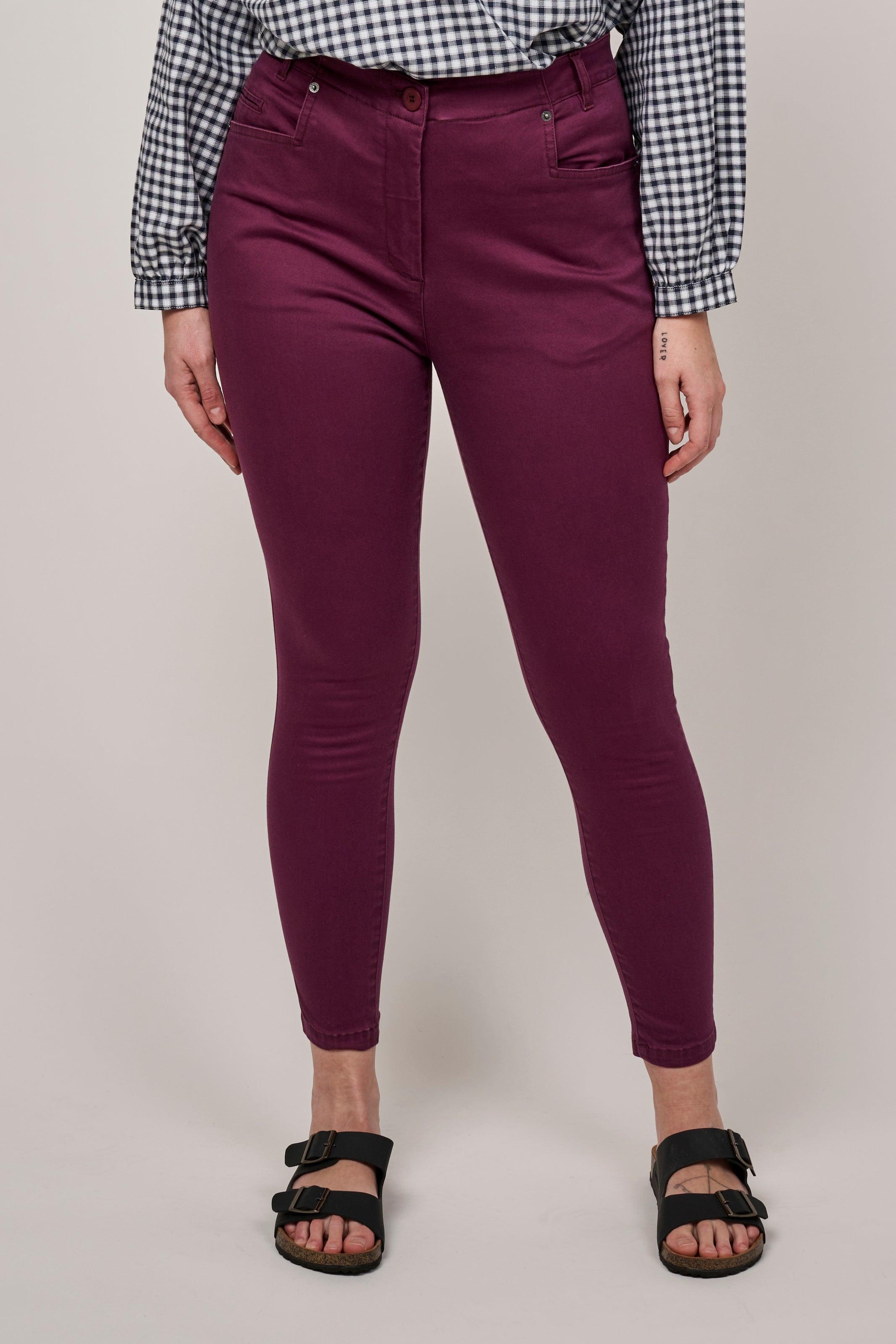 Wine Skinny Fit Cotton Pants - Reca