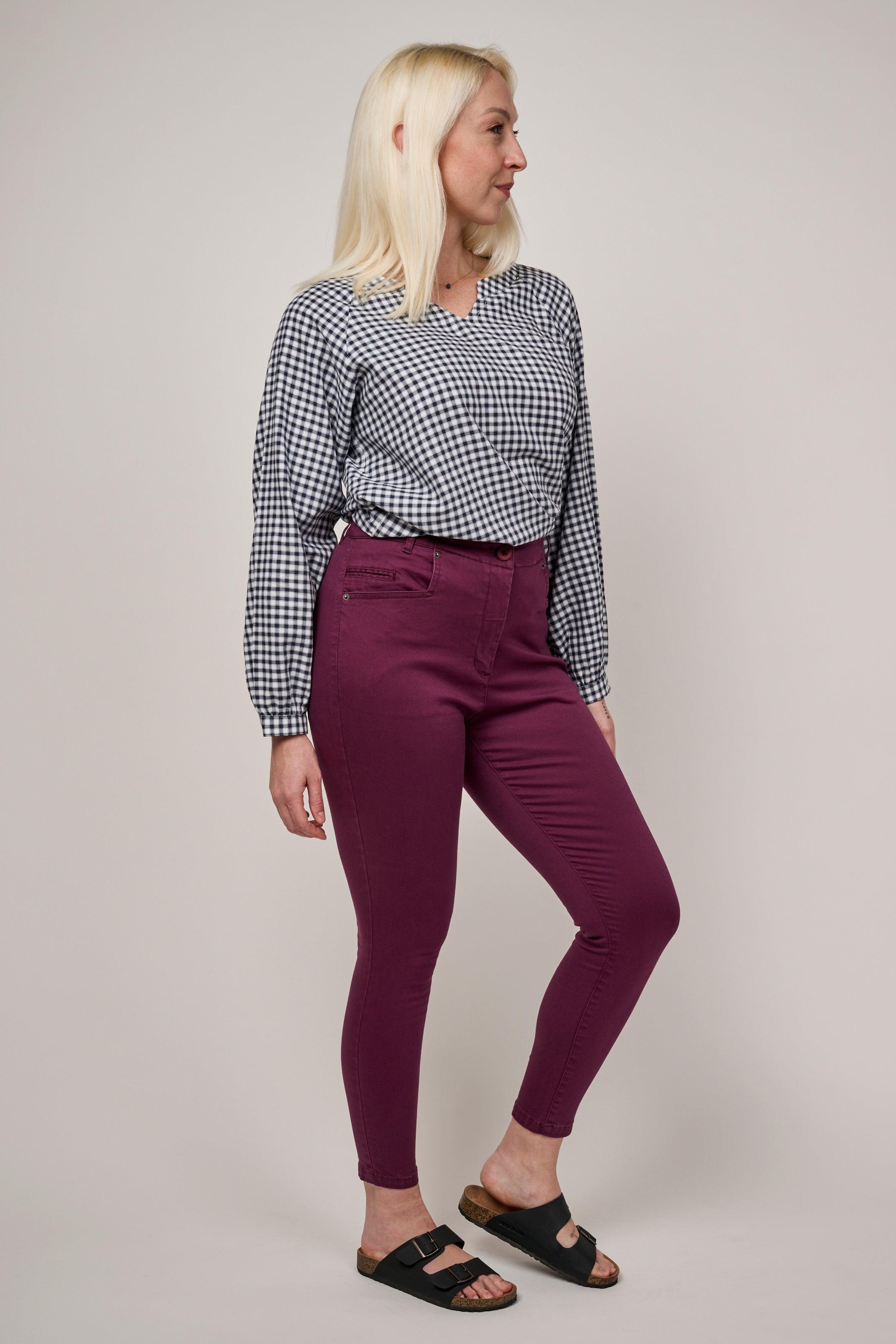 Wine Skinny Fit Cotton Pants - Reca
