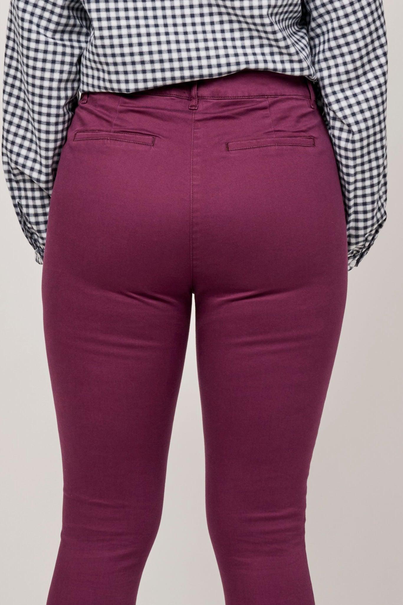 Wine Skinny Fit Cotton Pants - Reca