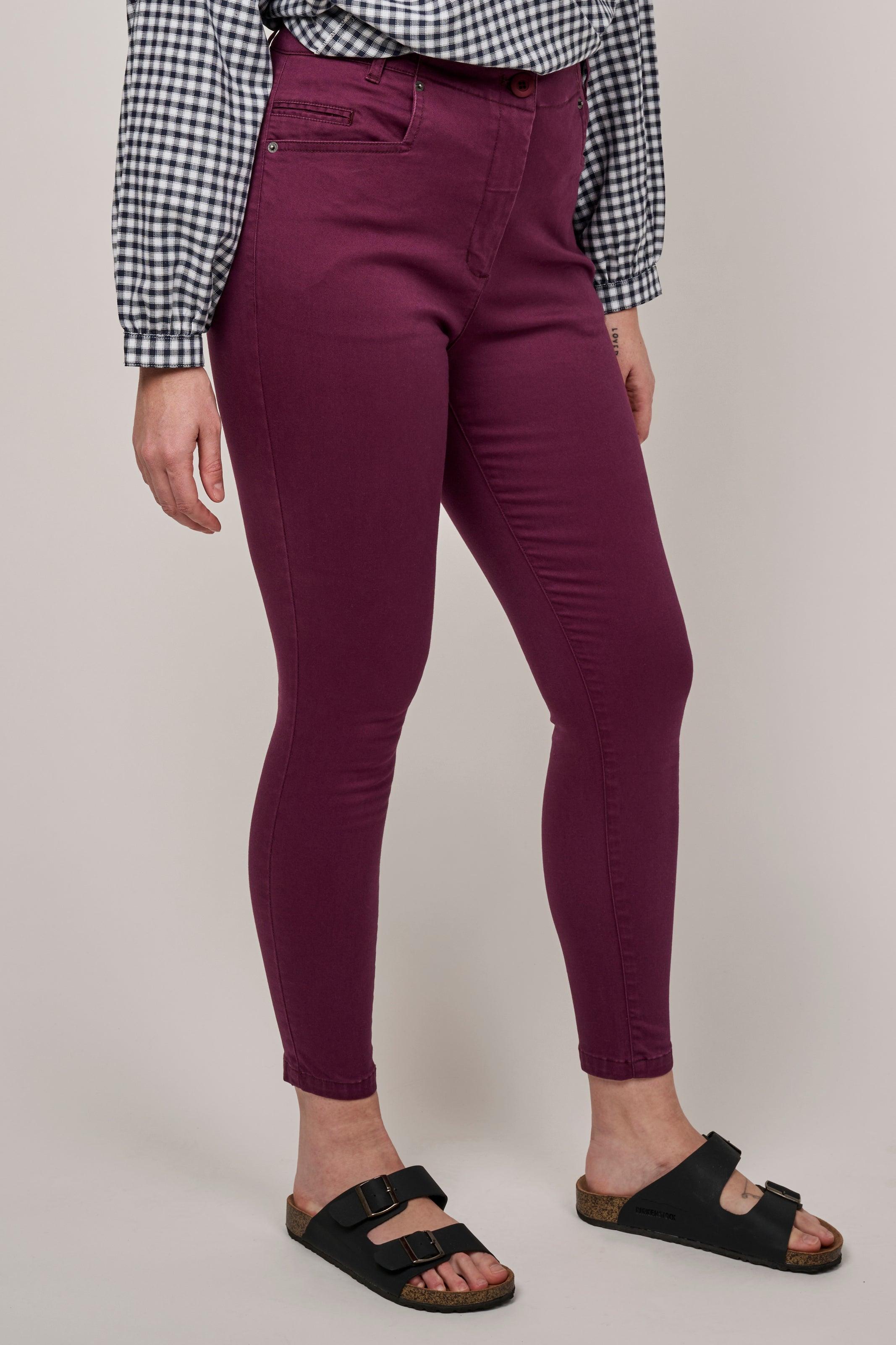 Wine Skinny Fit Cotton Pants - Reca
