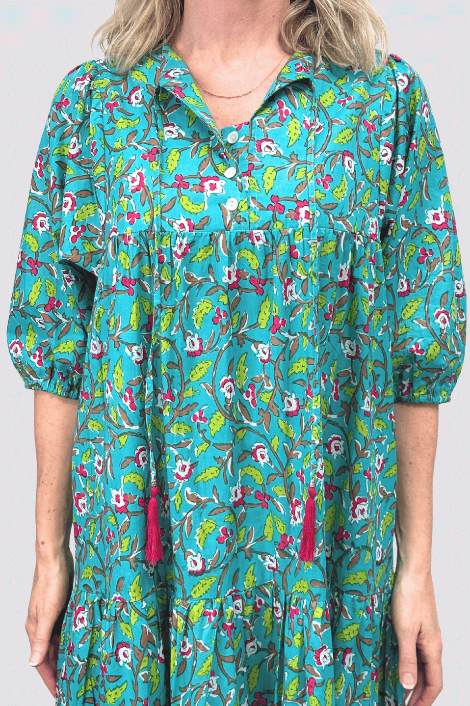 Turquoise Bloom Vine Maxi Dress