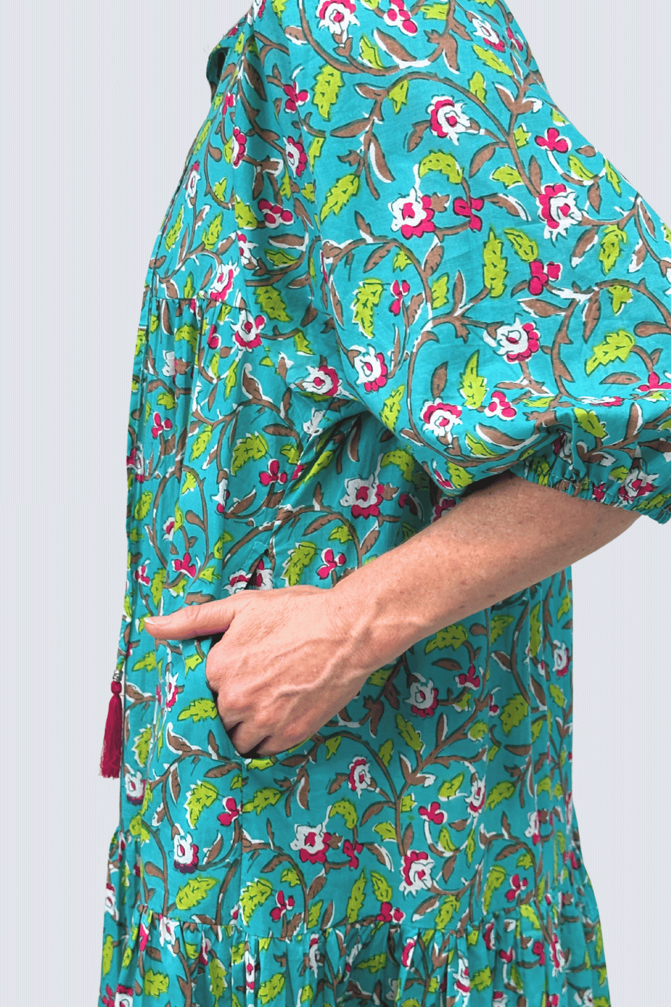 Turquoise Bloom Vine Maxi Dress