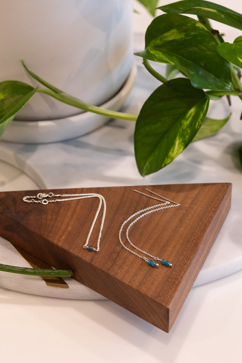 Blue Apatite Silver Threader Earrings