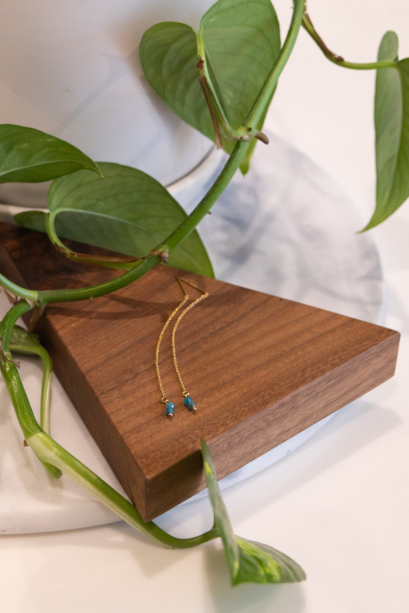Blue Apatite Gold Filled Threader Earrings