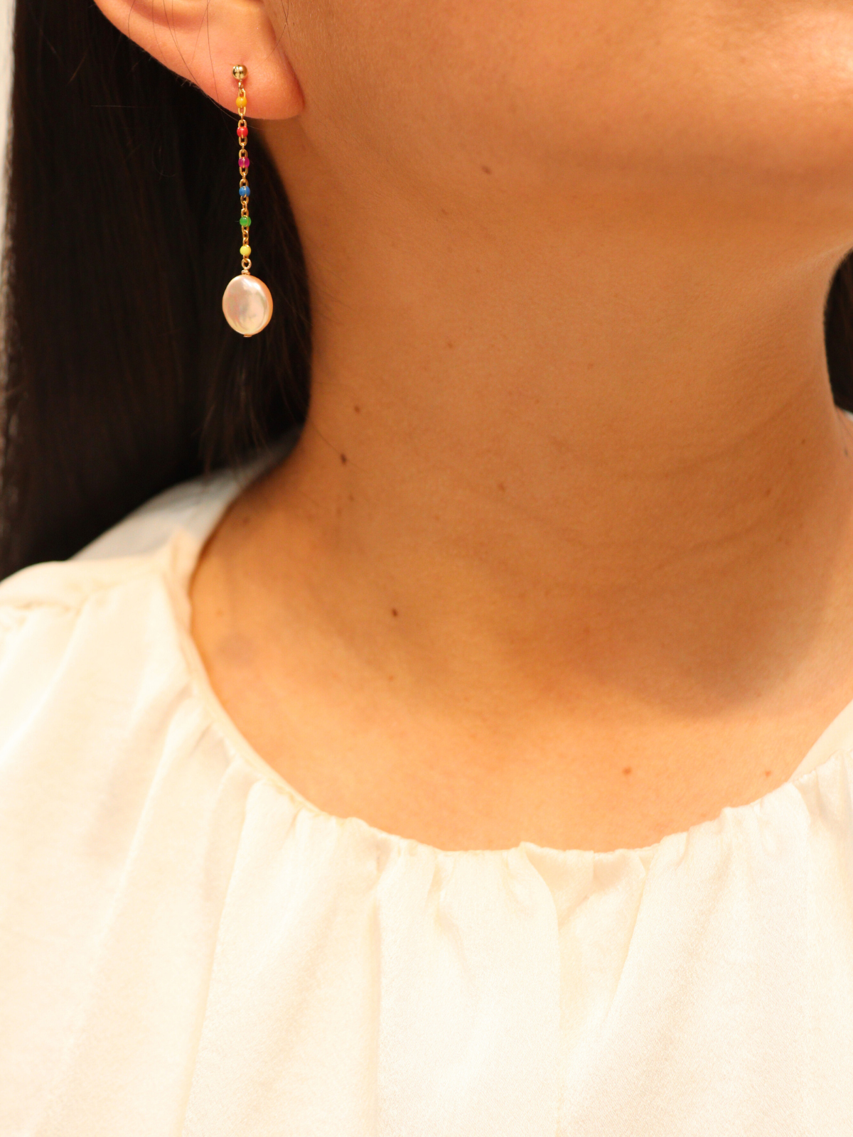 Rainbow Enamel Pearl Earrings