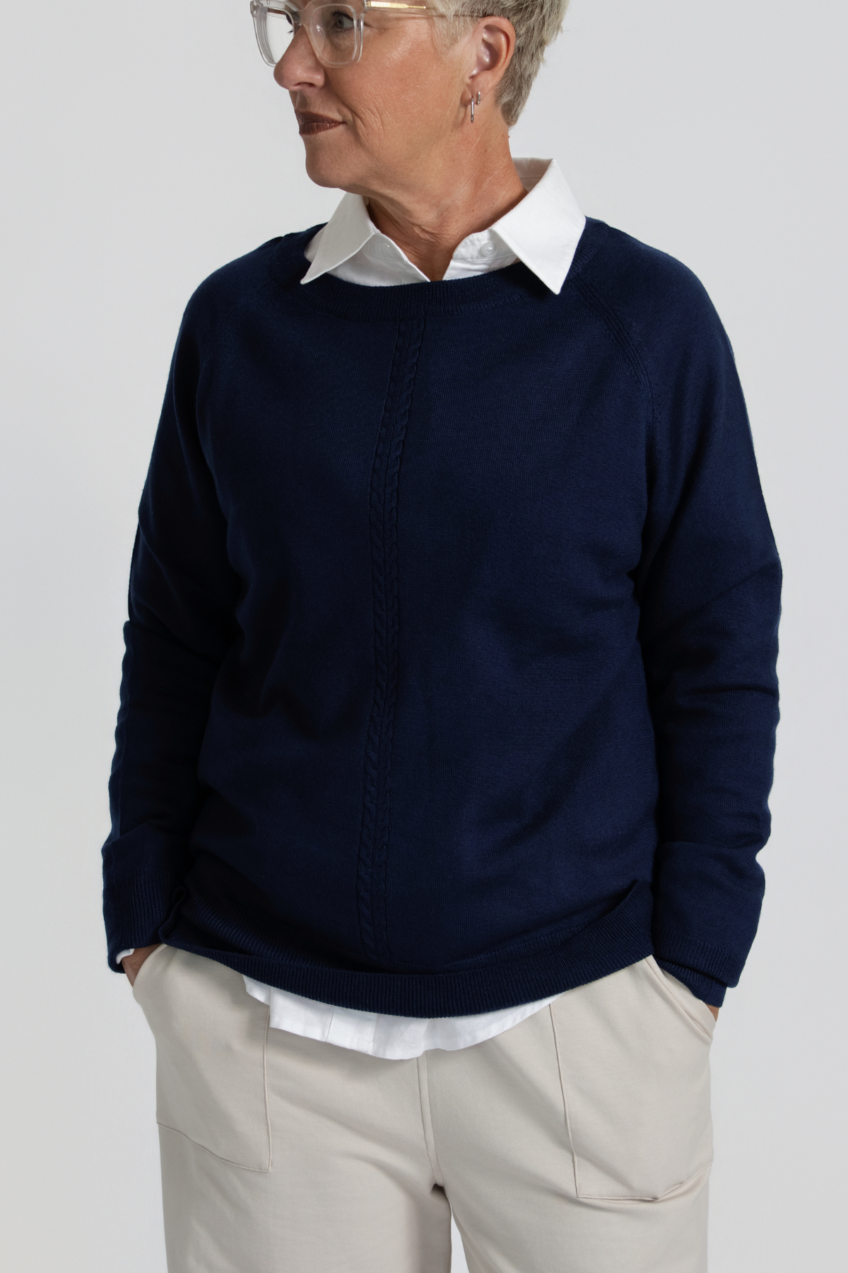 Merino Cable Knit Jumper - Ink