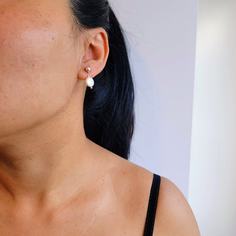 Pearl Coin Drop Stud Earrings