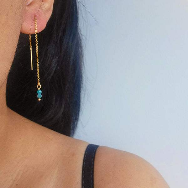 Blue Apatite Gold Filled Threader Earrings