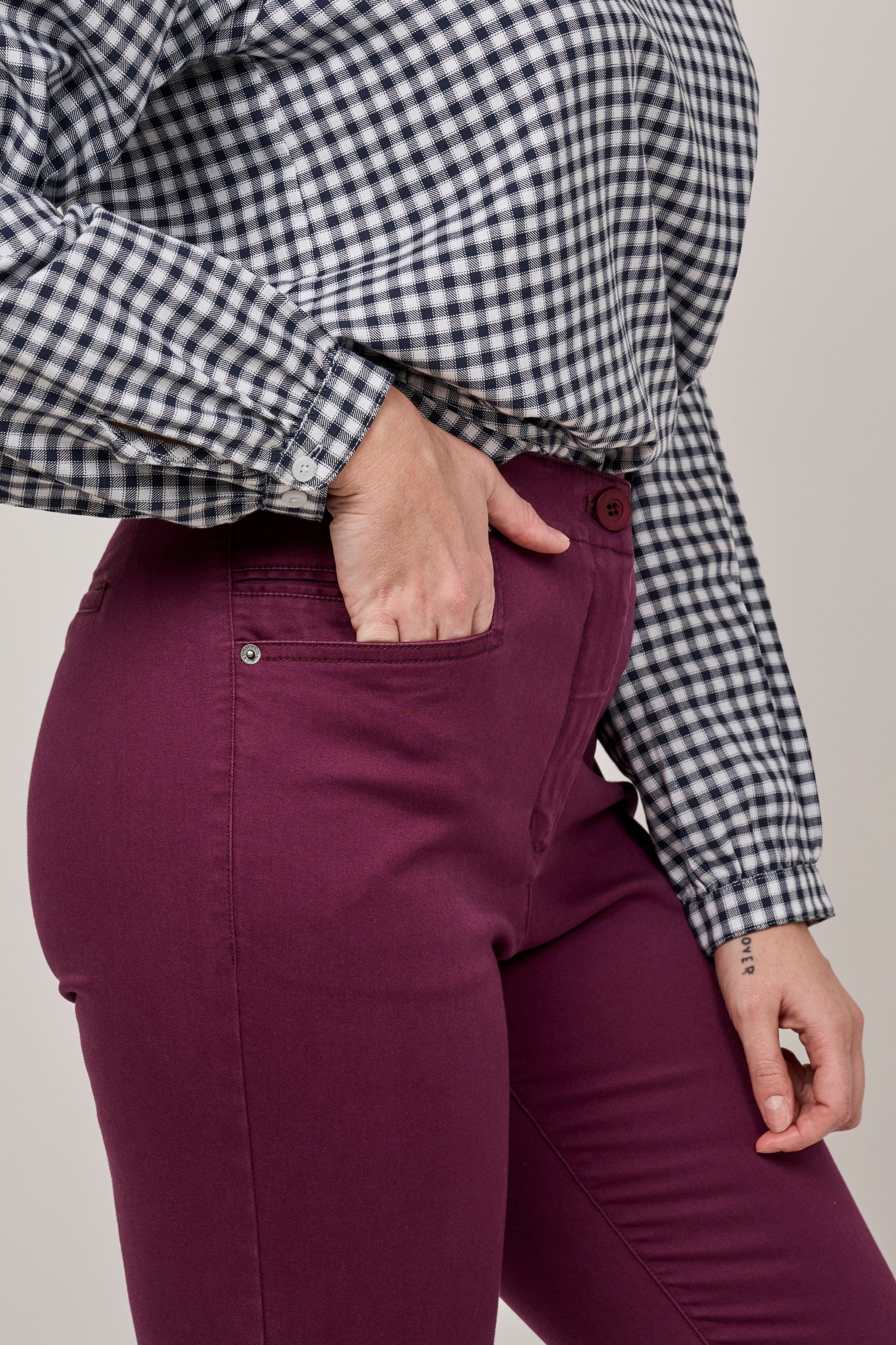 Wine Skinny Fit Cotton Pants