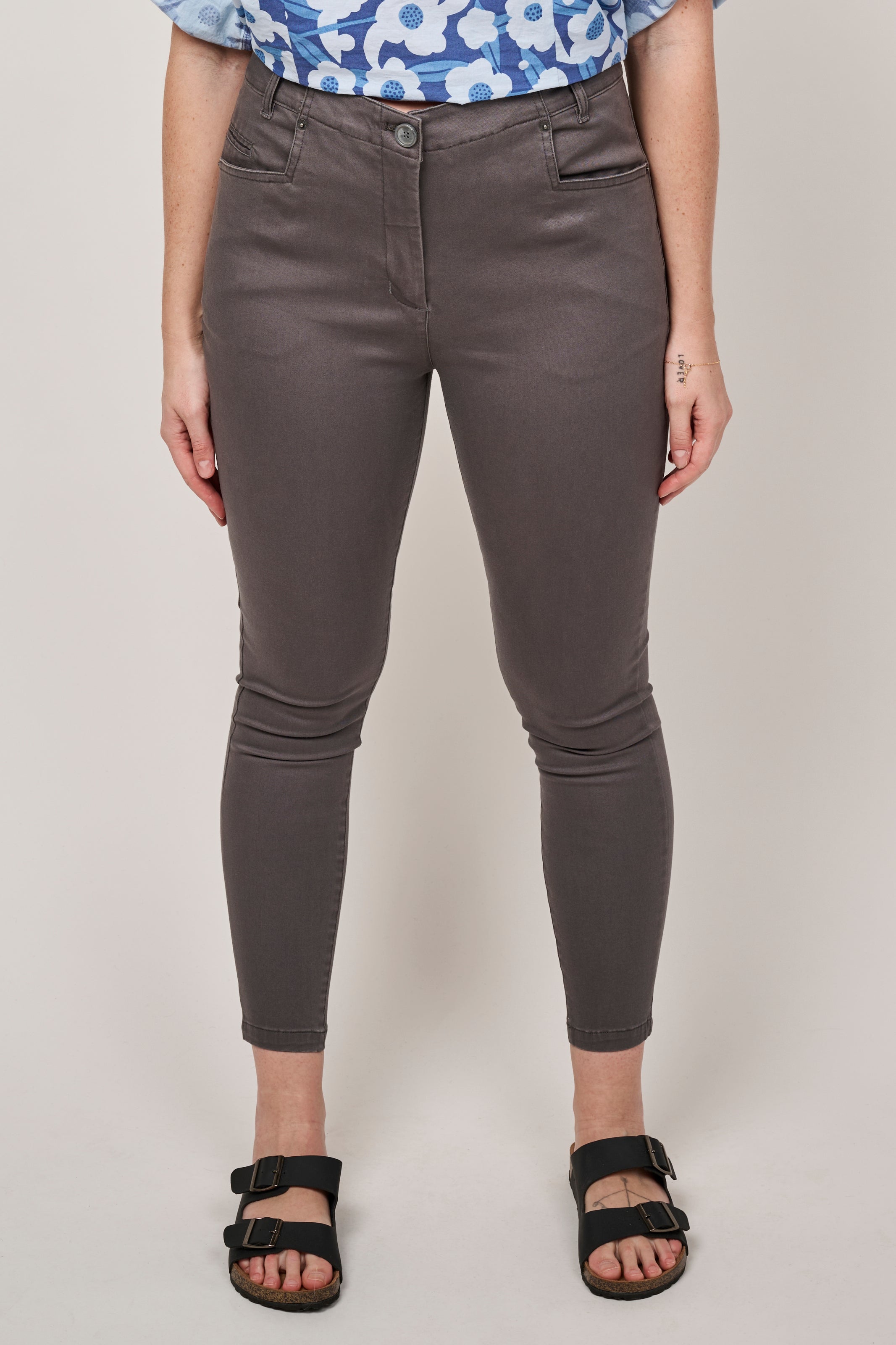 Grey Skinny Fit Cotton Pants