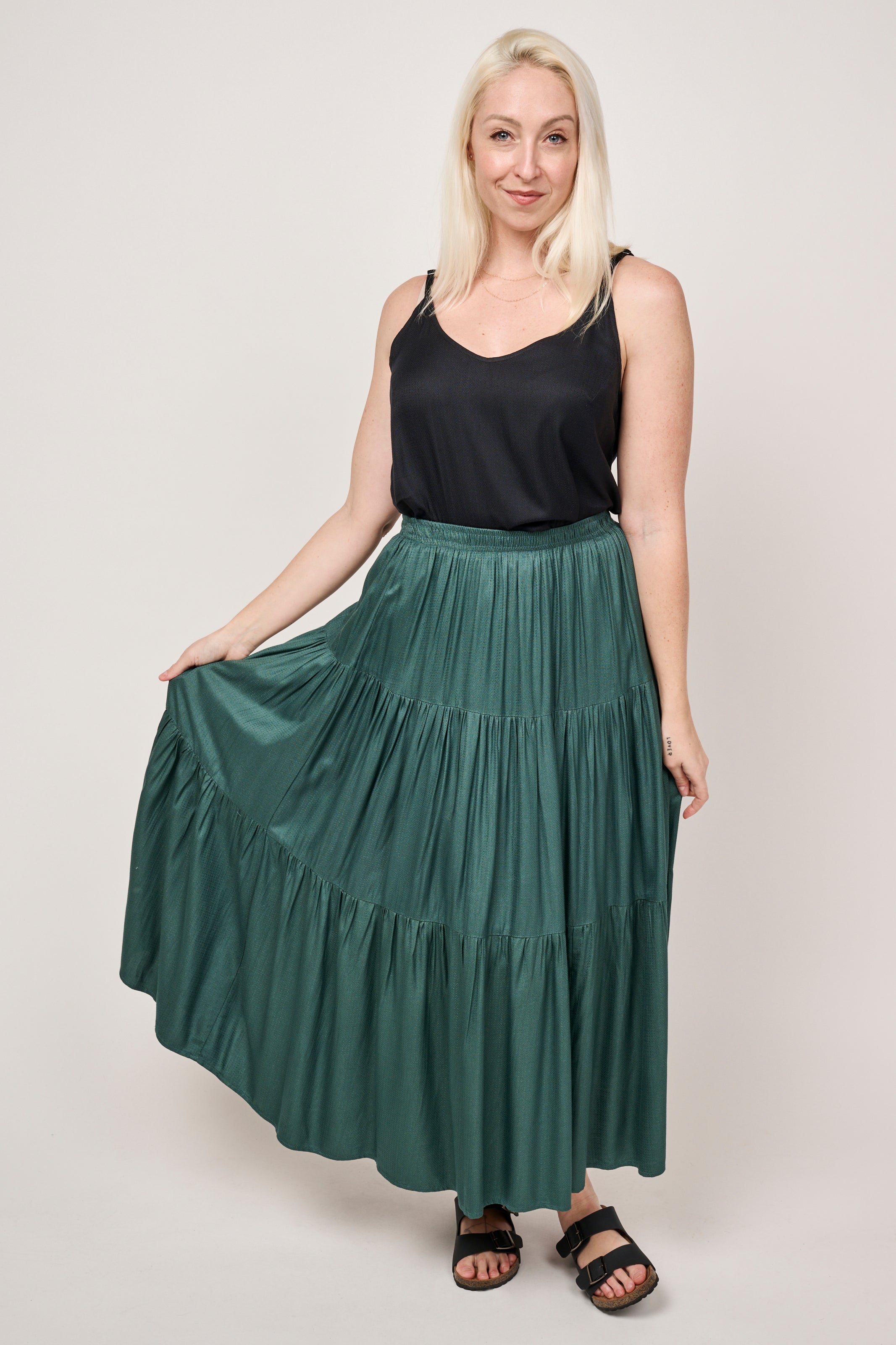 Bamboo Gathered Skirt - Teal