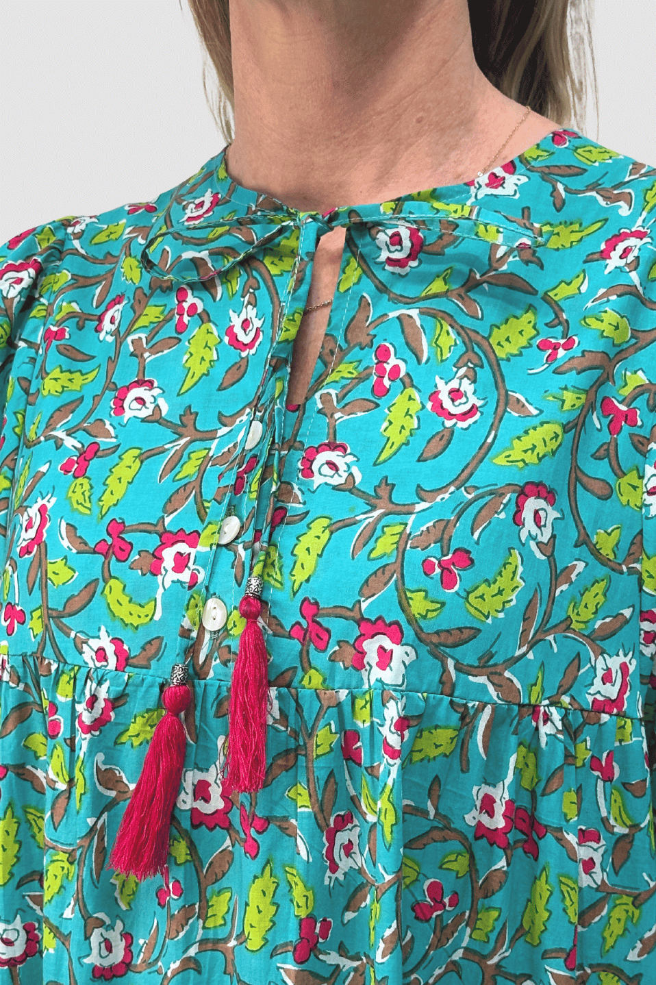 Turquoise Bloom Vine Maxi Dress