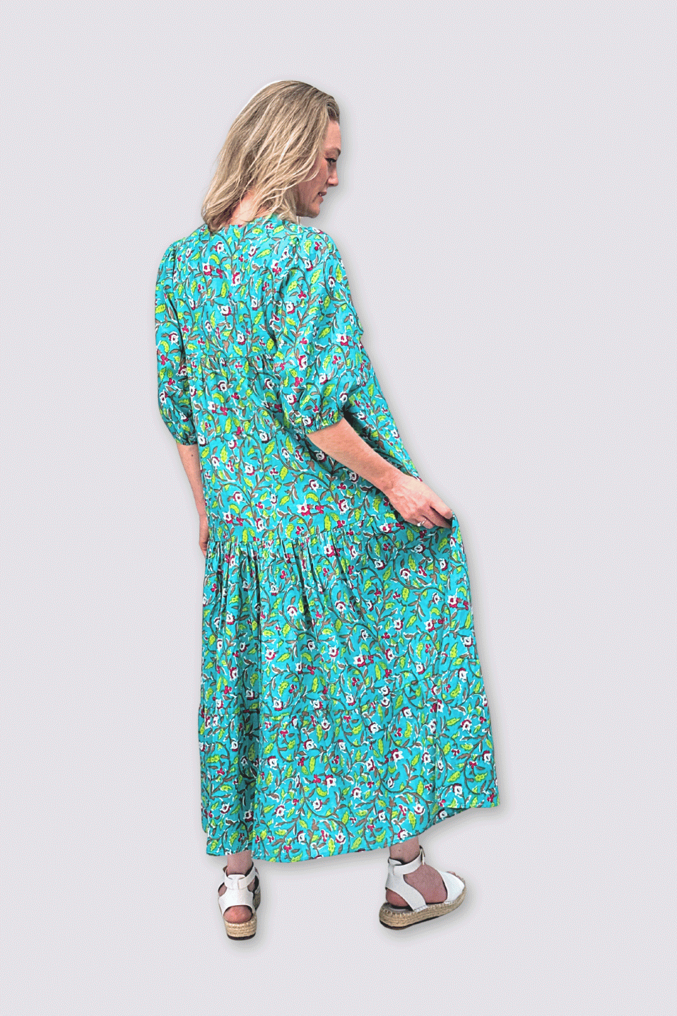 Turquoise Bloom Vine Maxi Dress