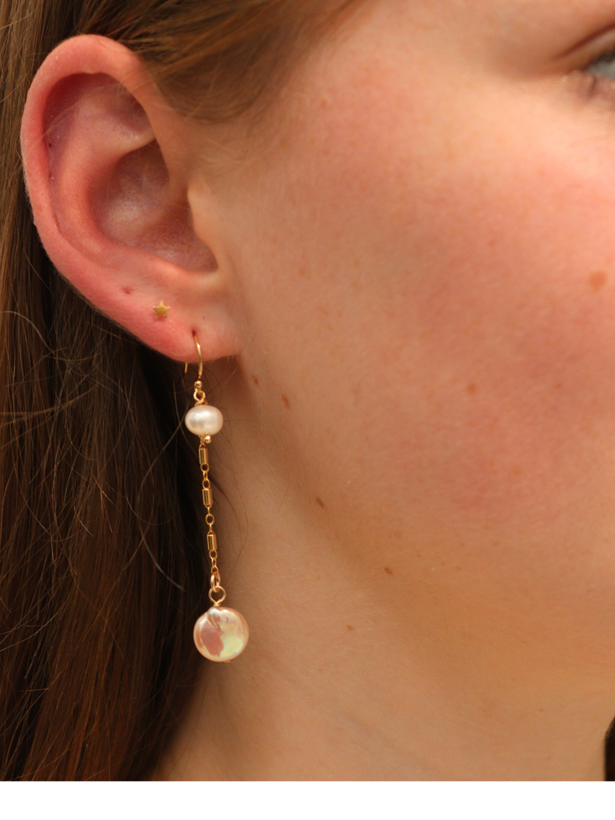 Gold Duo Pearl Earrings